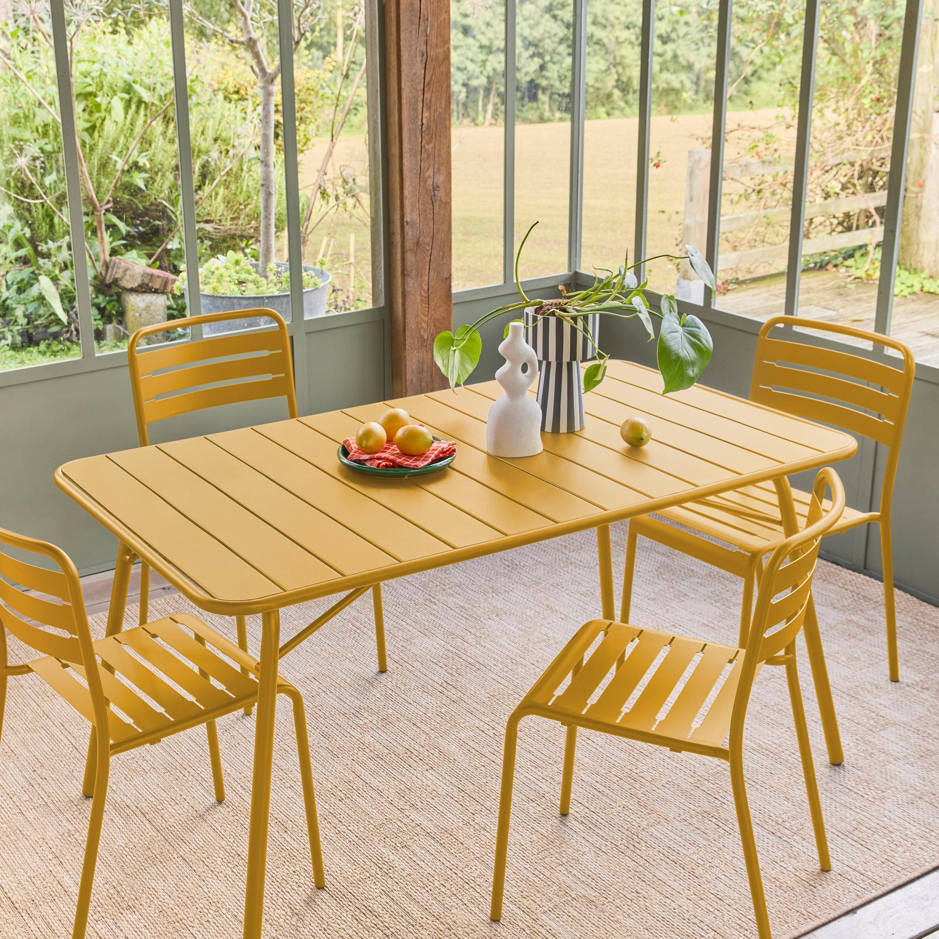 Klappbarer Gartentisch aus Stahl mit 2 Sesseln und 4 Stühlen, ocker 141,2 x 80 x 72,5 cm - Amelia Photo1