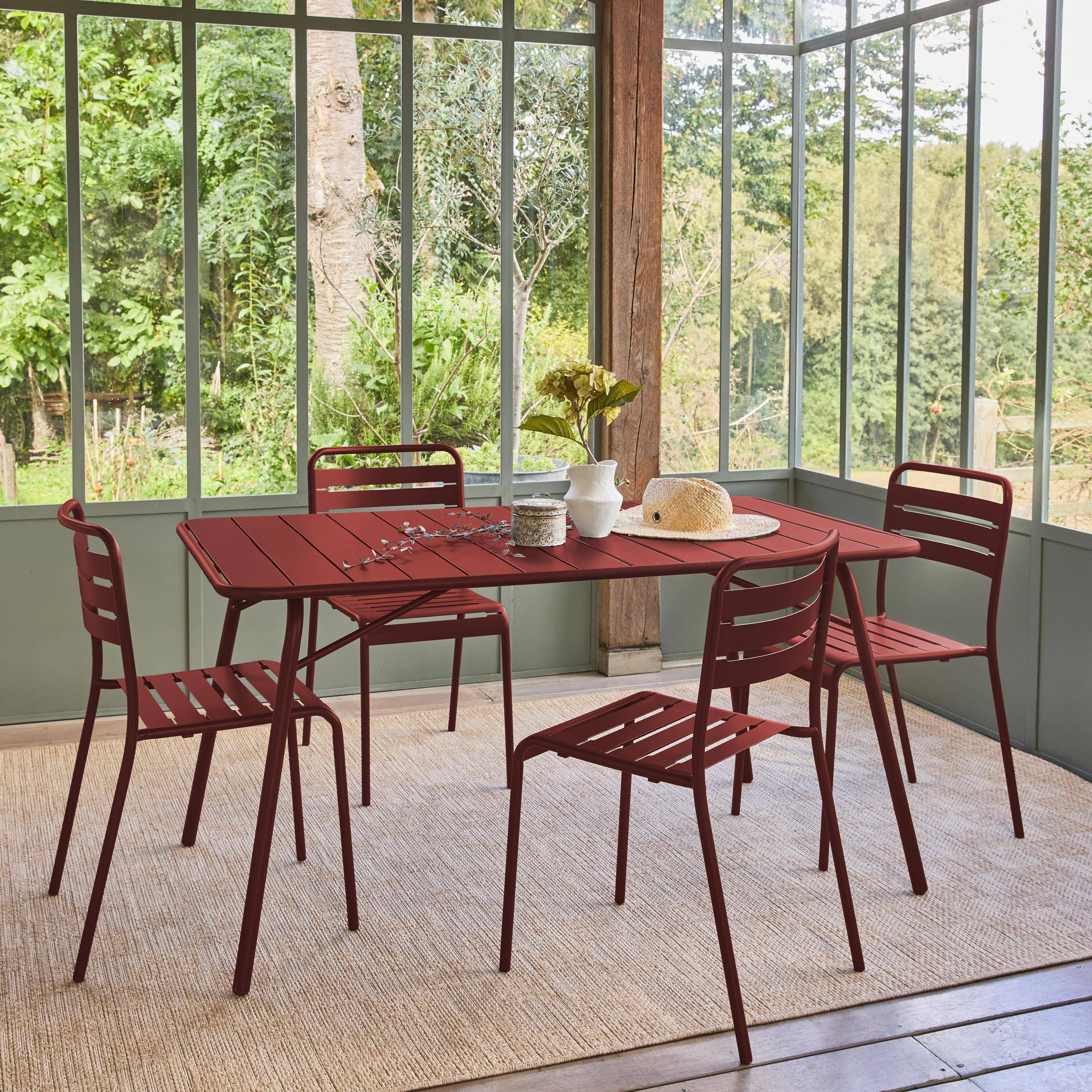 Mesa de jardín plegable de metal con 2 sillones y 4 sillas Tierra de siena - 141.2x80x72.5 cm,sweeek,Photo1