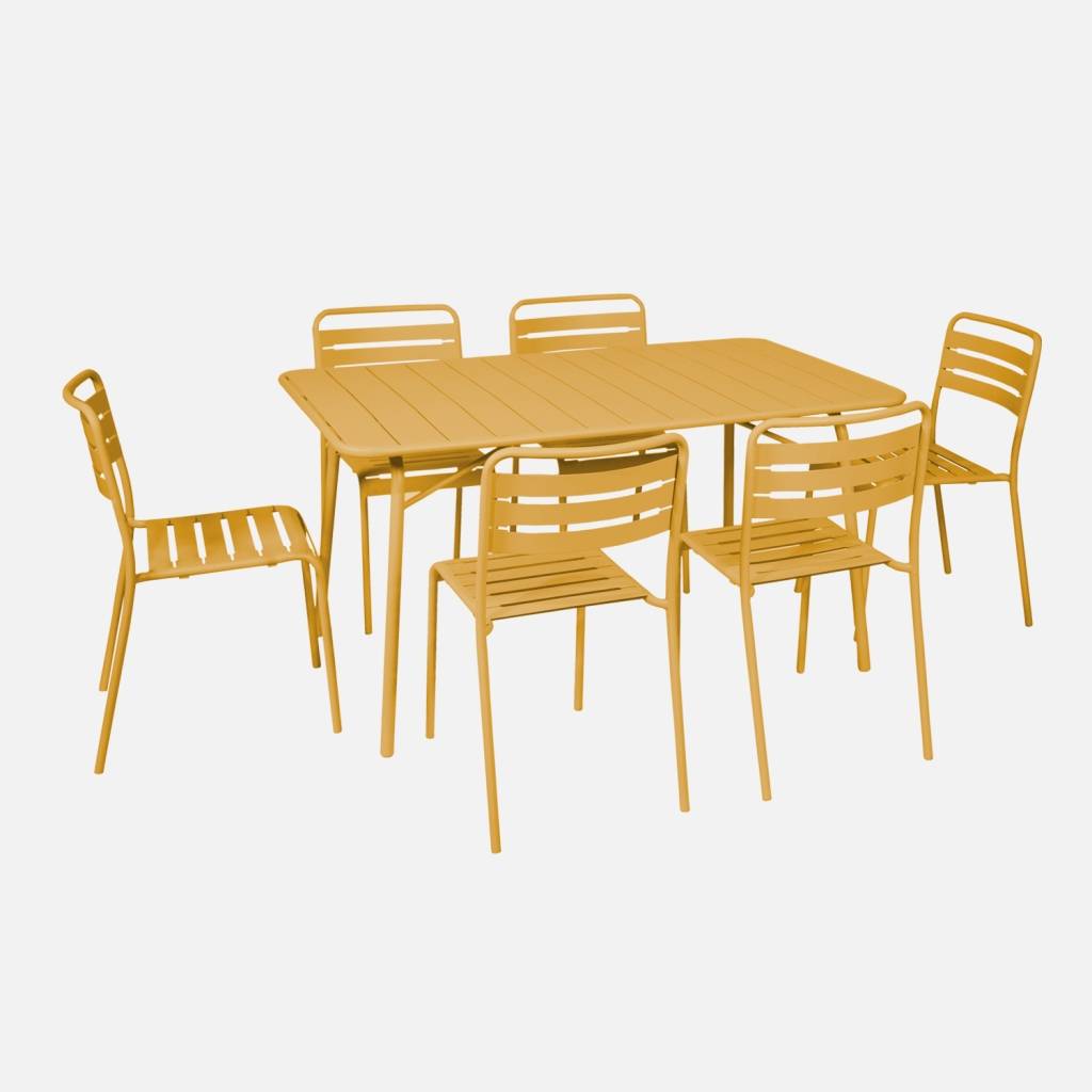 Mesa de jardim dobrável de metal com 6 cadeiras, Ocre