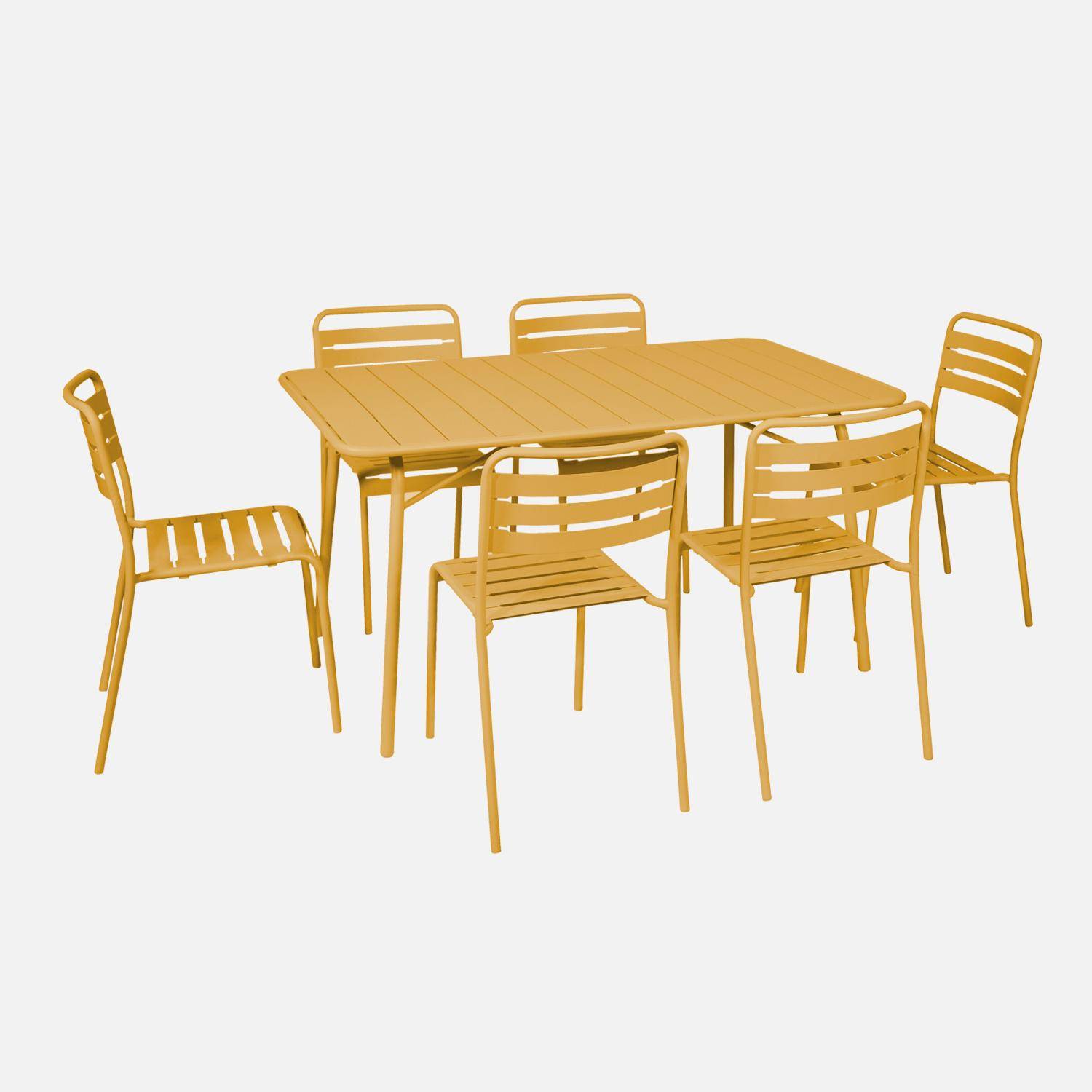 Tavolo da giardino pieghevole in metallo con 6 sedie, Amelia, Ocra, 141.2x80x72.5 cm,sweeek,Photo2