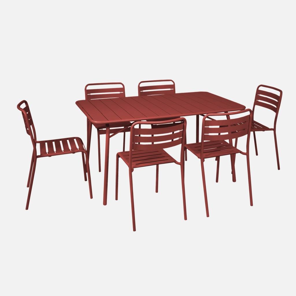 Mesa de jardim dobrável de metal com 6 cadeiras, Terra de siena
