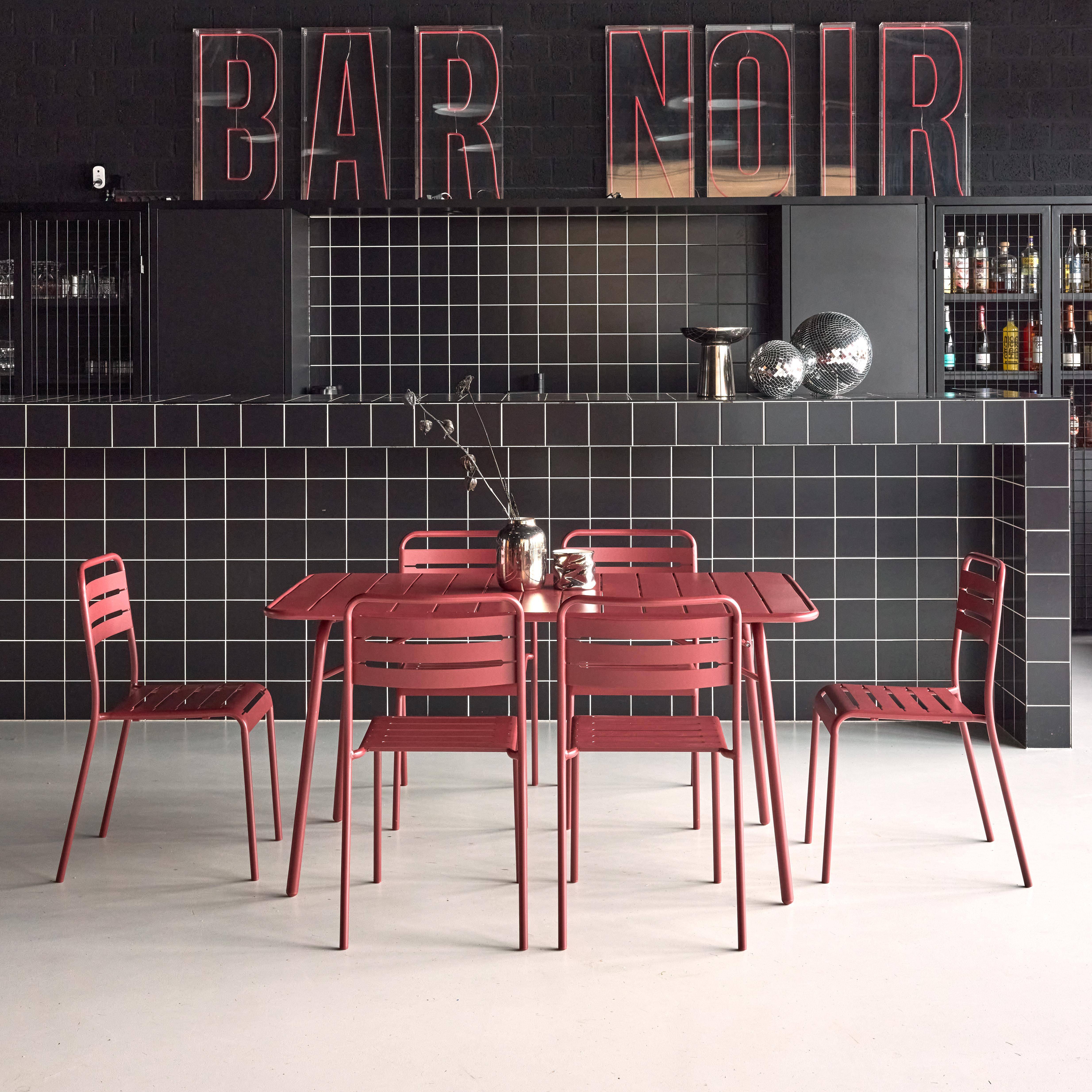 Table de jardin pliante métal + 6 assises, Amelia, terre de sienne, 141,2 x 80 x 72,5cm Photo1