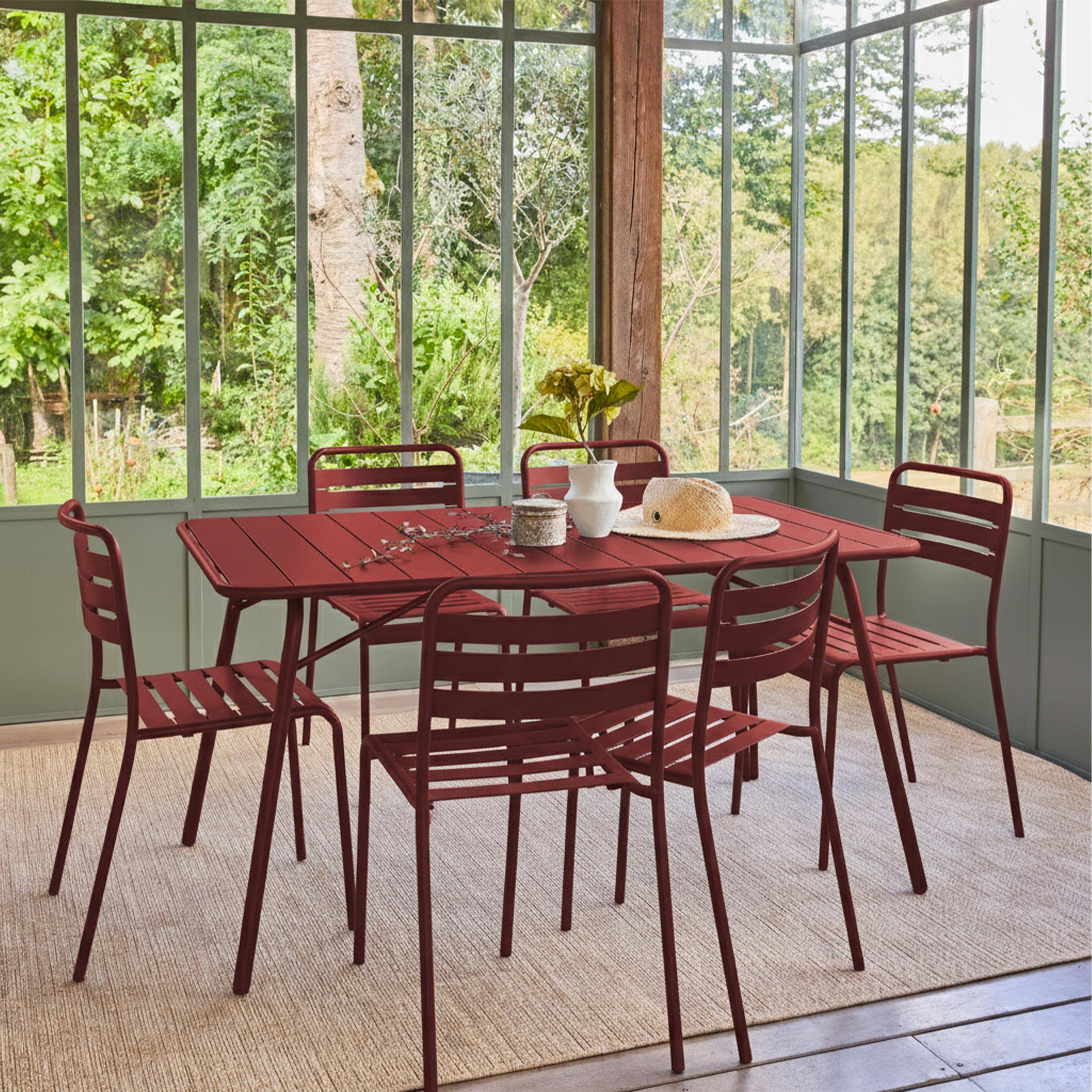 Tavolo da giardino pieghevole in metallo con 6 sedie, Amelia, Terra di siena, 141.2x80x72.5 cm,sweeek,Photo1