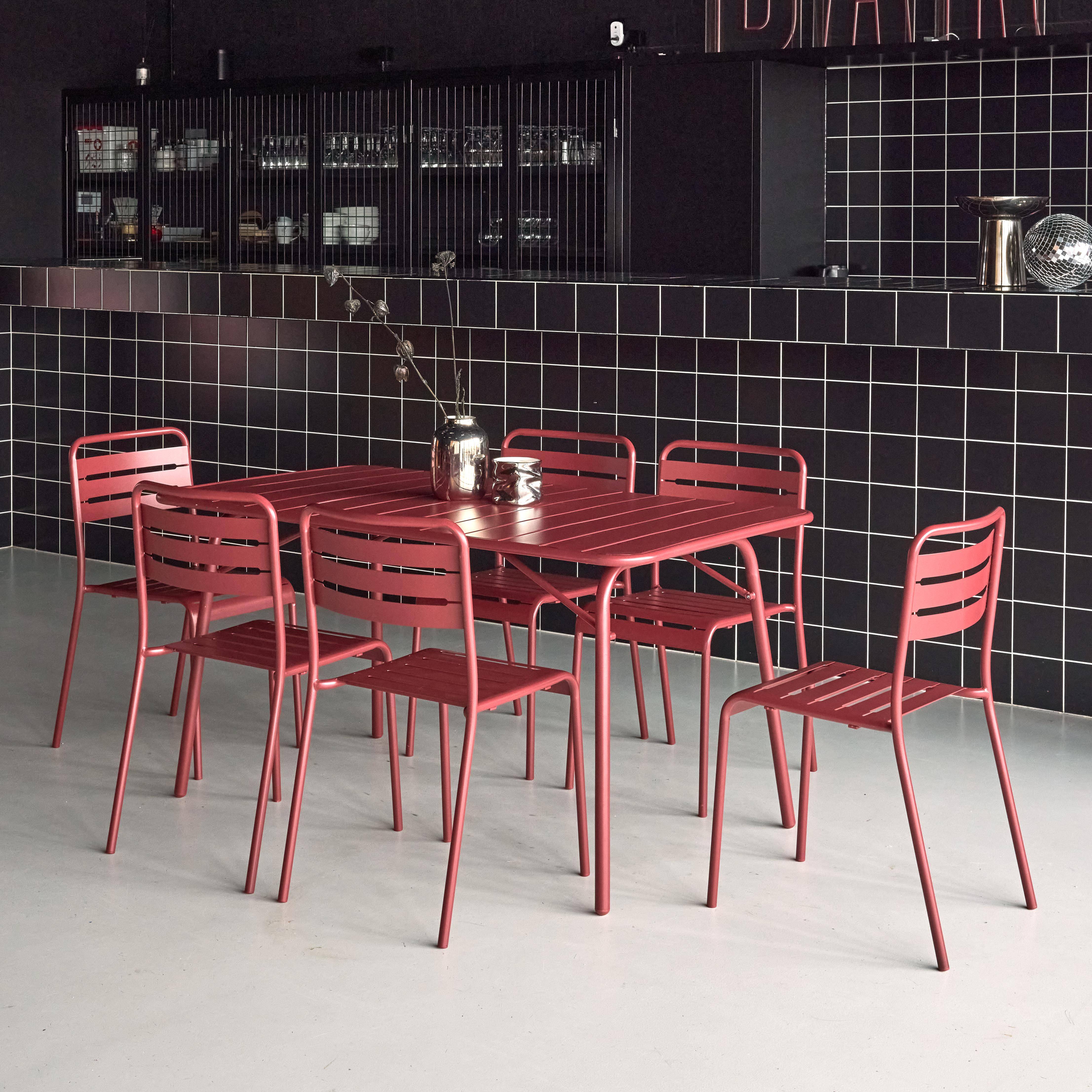 Table de jardin pliante métal + 6 assises, Amelia, terre de sienne, 141,2 x 80 x 72,5cm Photo2