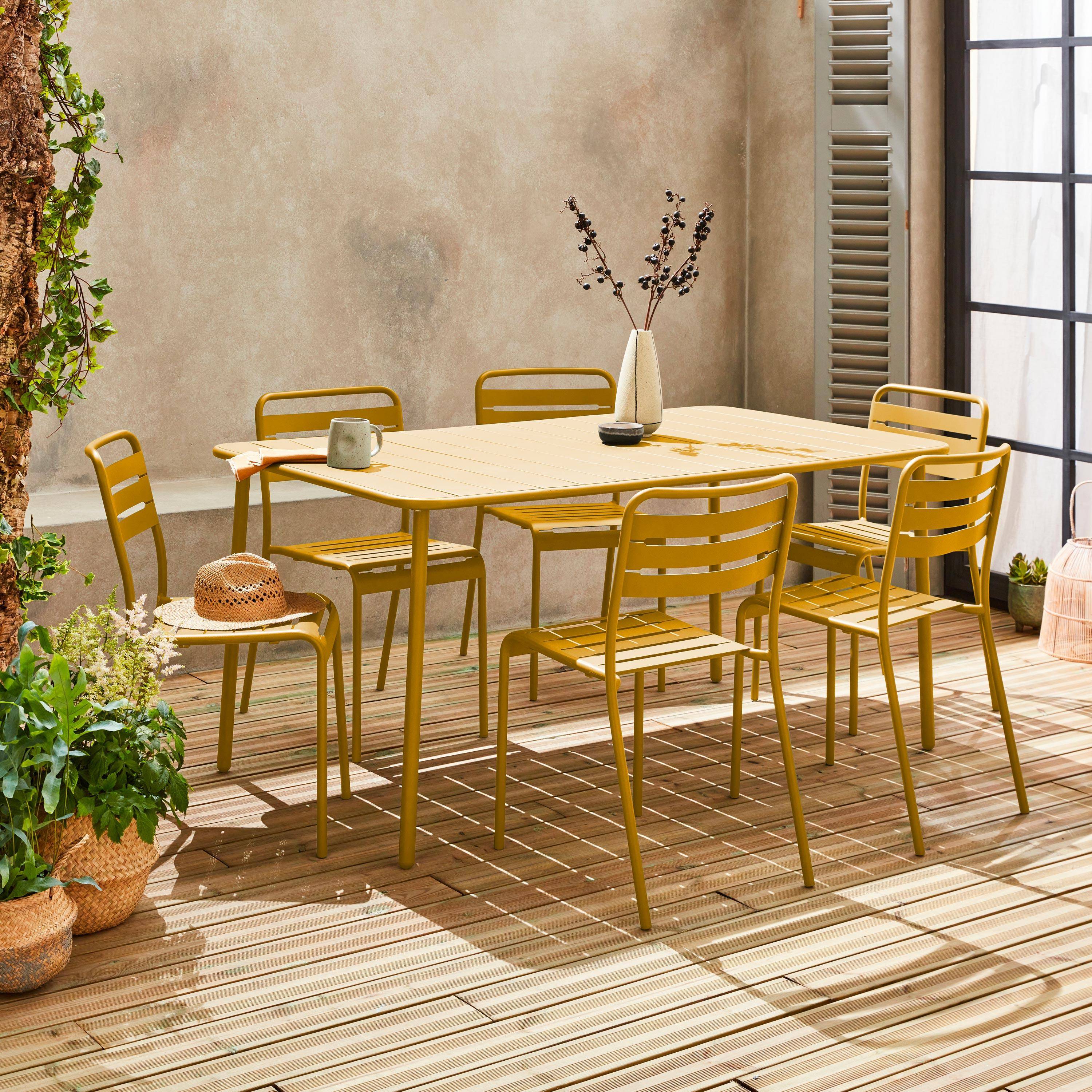 Set tavolo da giardino in metallo con 6 sedie, Amelia, Ocra, 160x90x72.5 cm,sweeek,Photo1