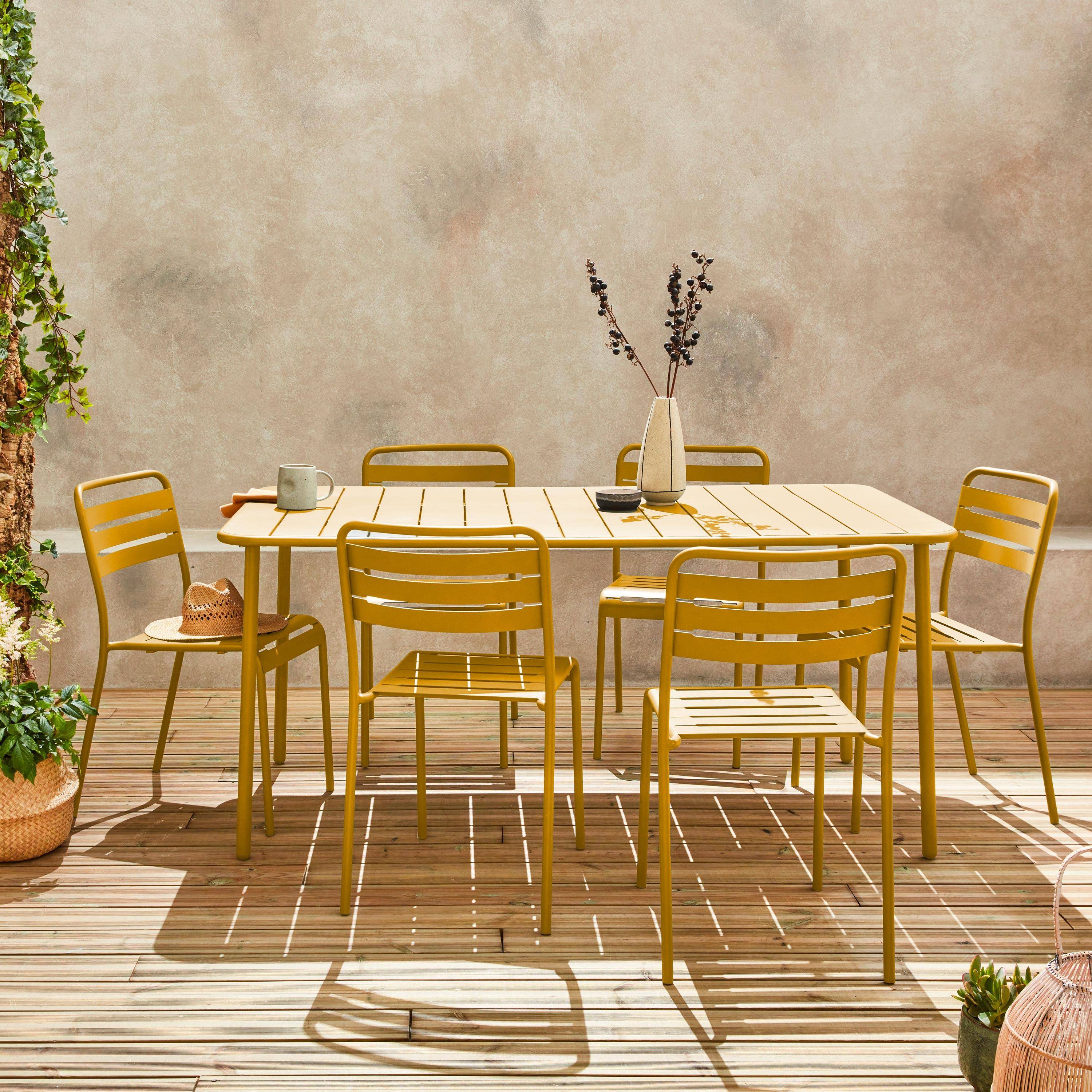 Set tavolo da giardino bistrot in metallo con 6 sedie Ocra - 160x90x72.5 cm Photo1