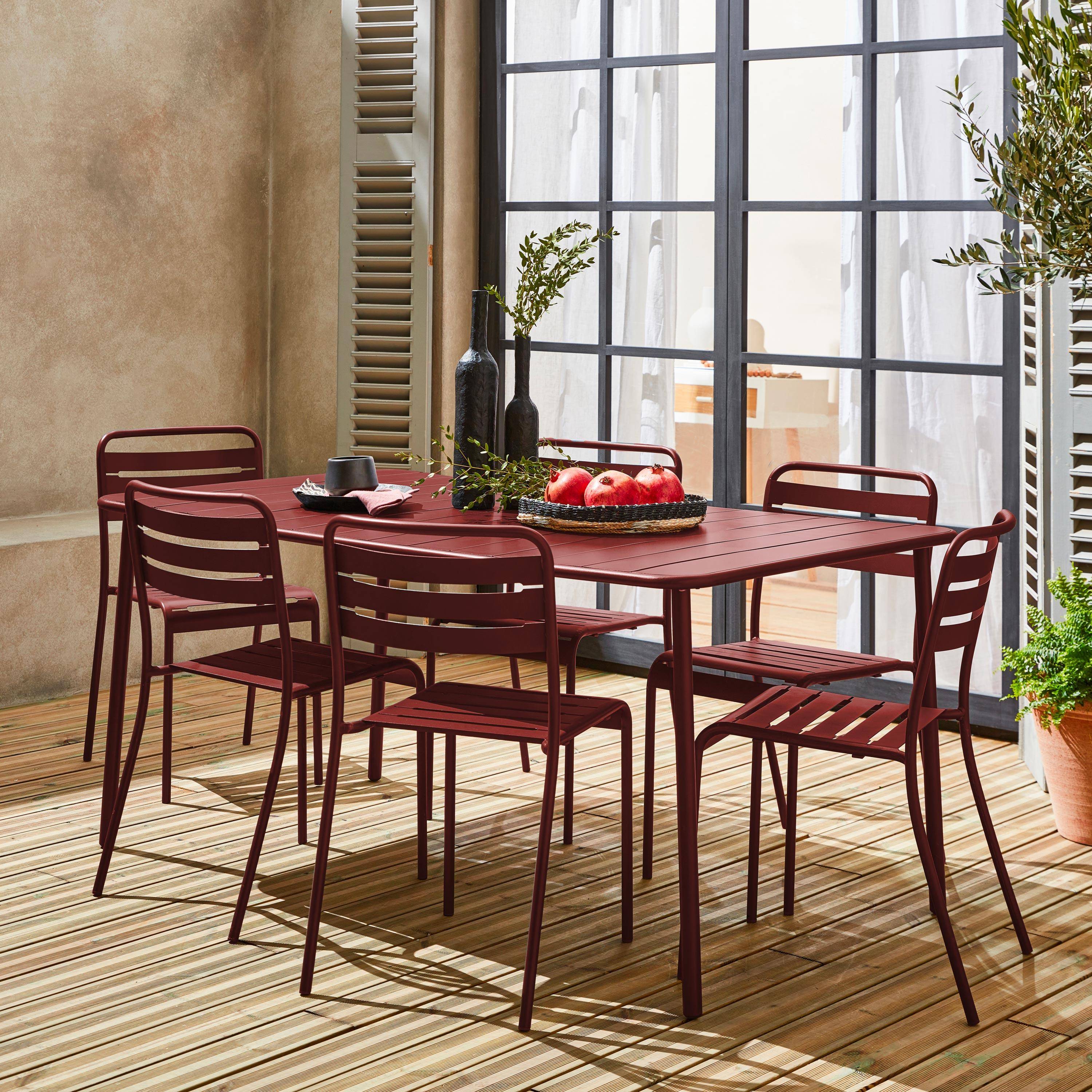 Set tavolo da giardino in metallo con 6 sedie, Amelia, Terra di siena, 160x90x72.5 cm Photo2