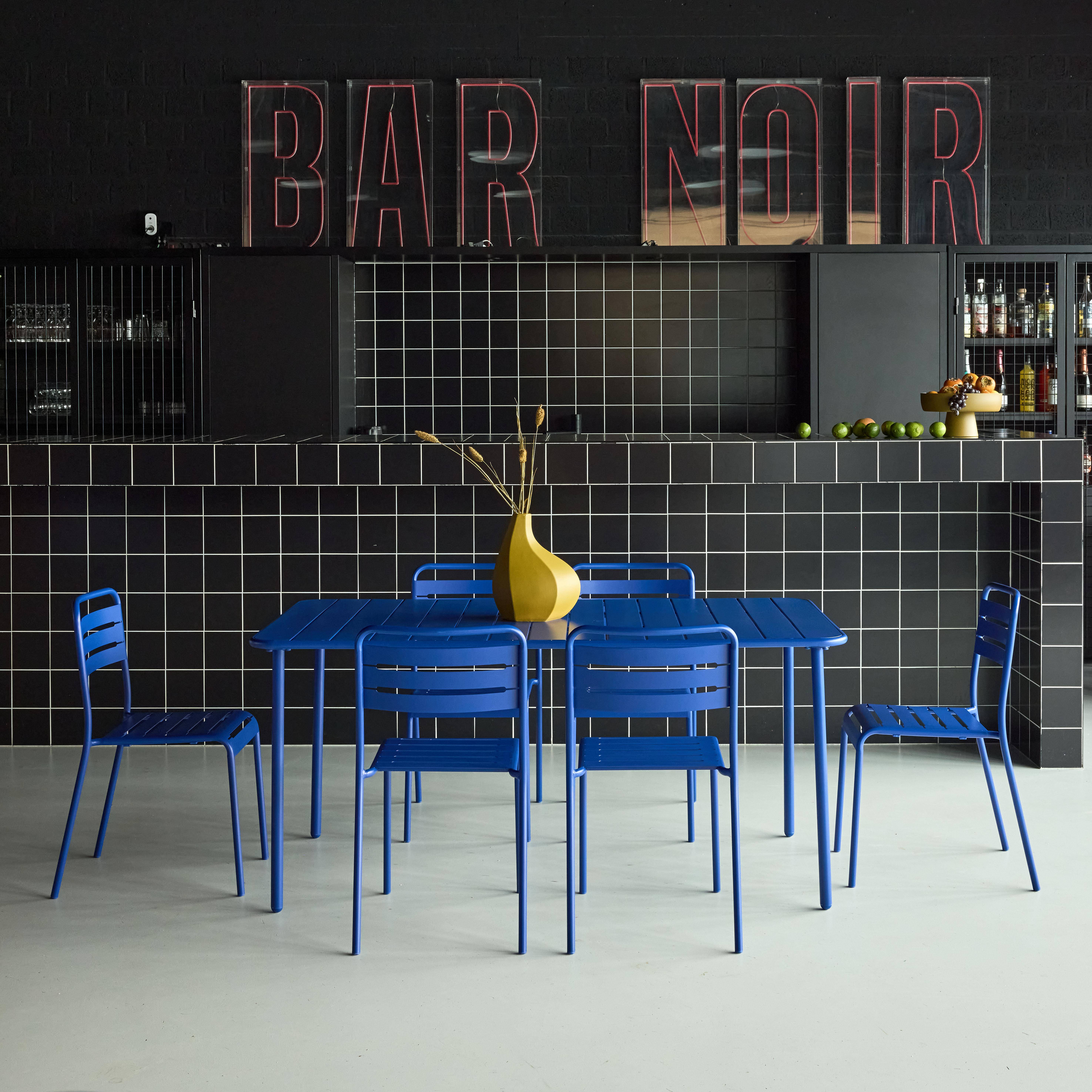 Tuintafel en 6 stoelen metaal elektrisch blauw 160 x 90 x 72,5cm - Amélia Photo1