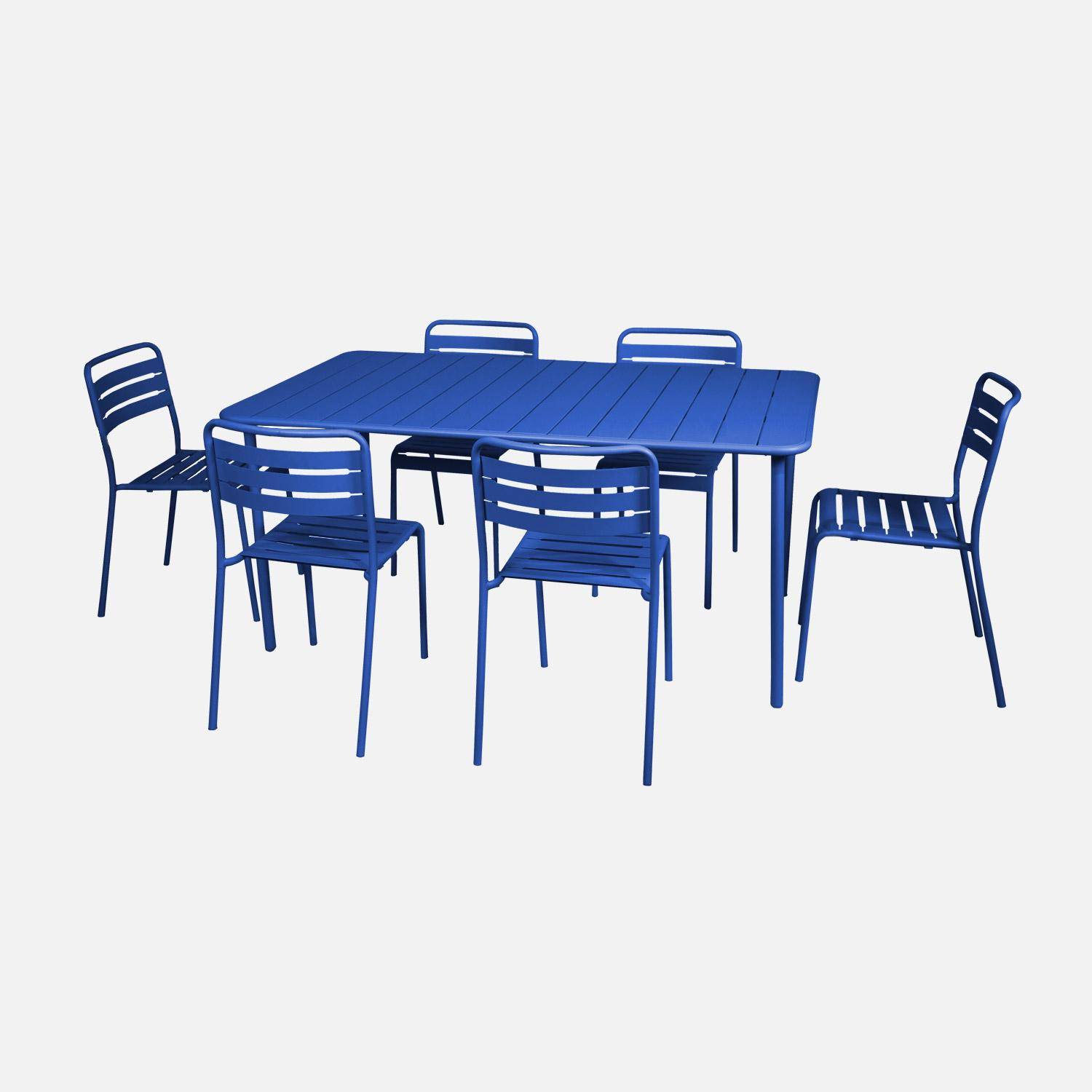 Tuintafel en 6 stoelen metaal elektrisch blauw 160 x 90 x 72,5cm - Amélia,sweeek,Photo4