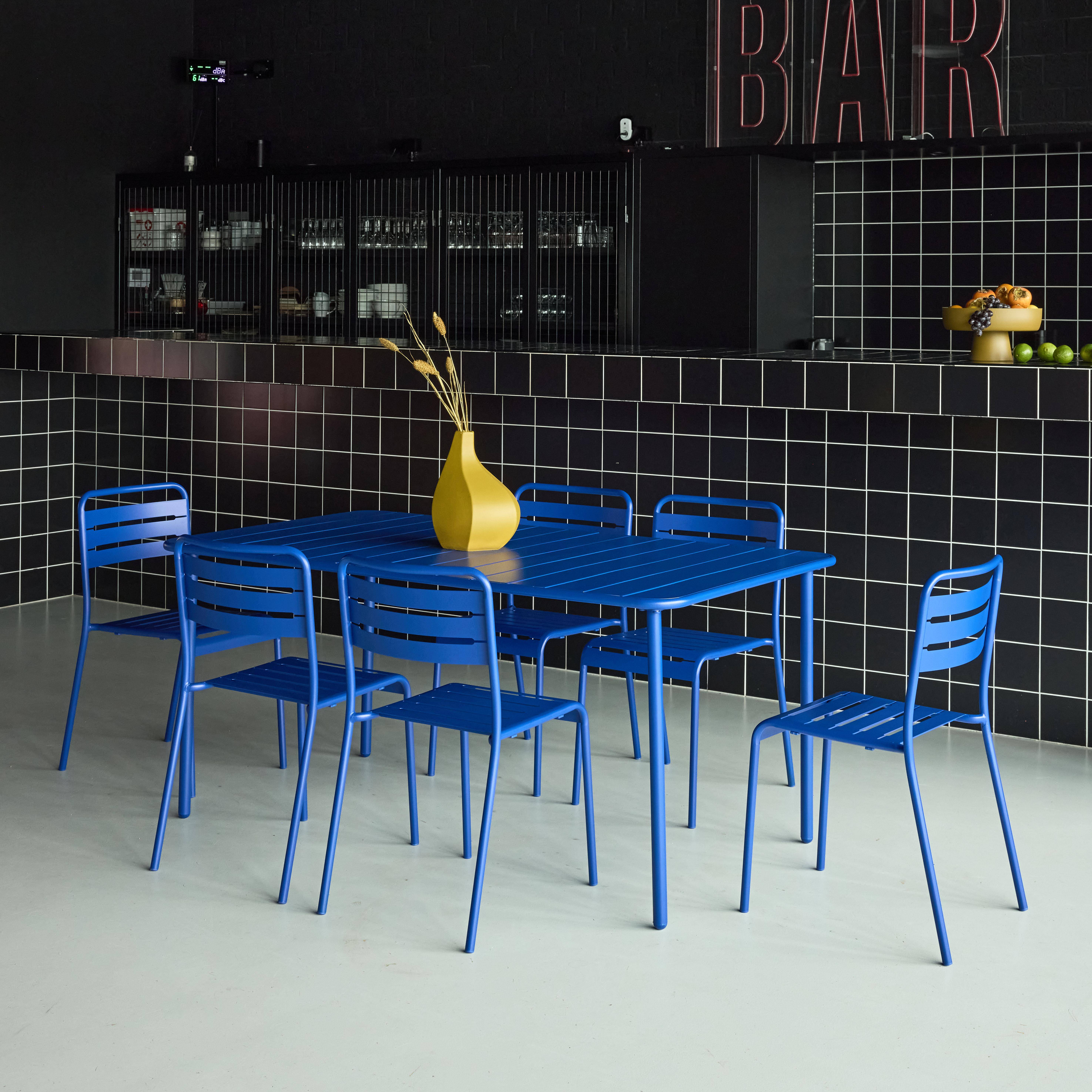 Tuintafel en 6 stoelen metaal elektrisch blauw 160 x 90 x 72,5cm - Amélia Photo3