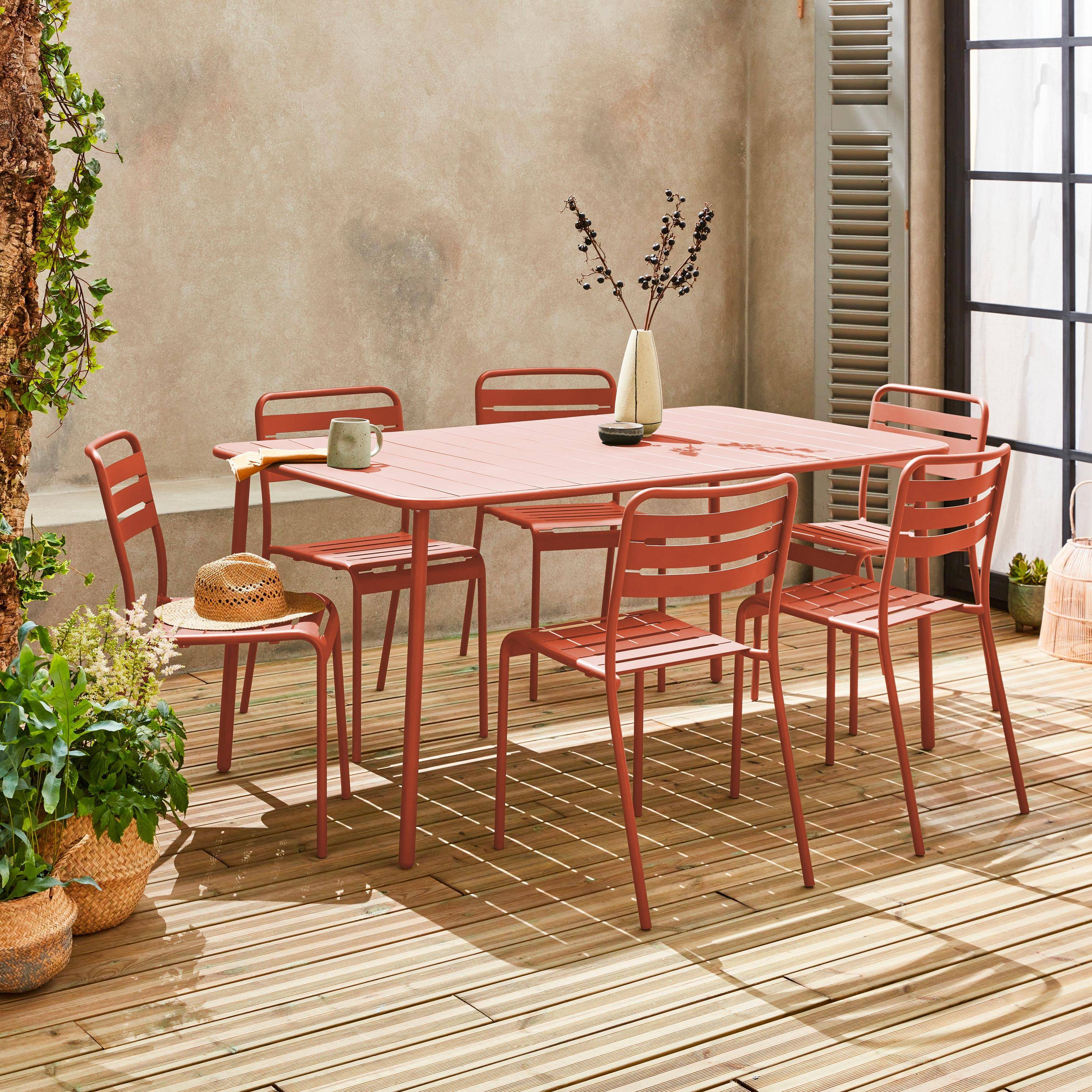 Set tavolo da giardino in metallo con 6 sedie, Amelia, Rosa tostato, 160x90x72.5 cm,sweeek,Photo1