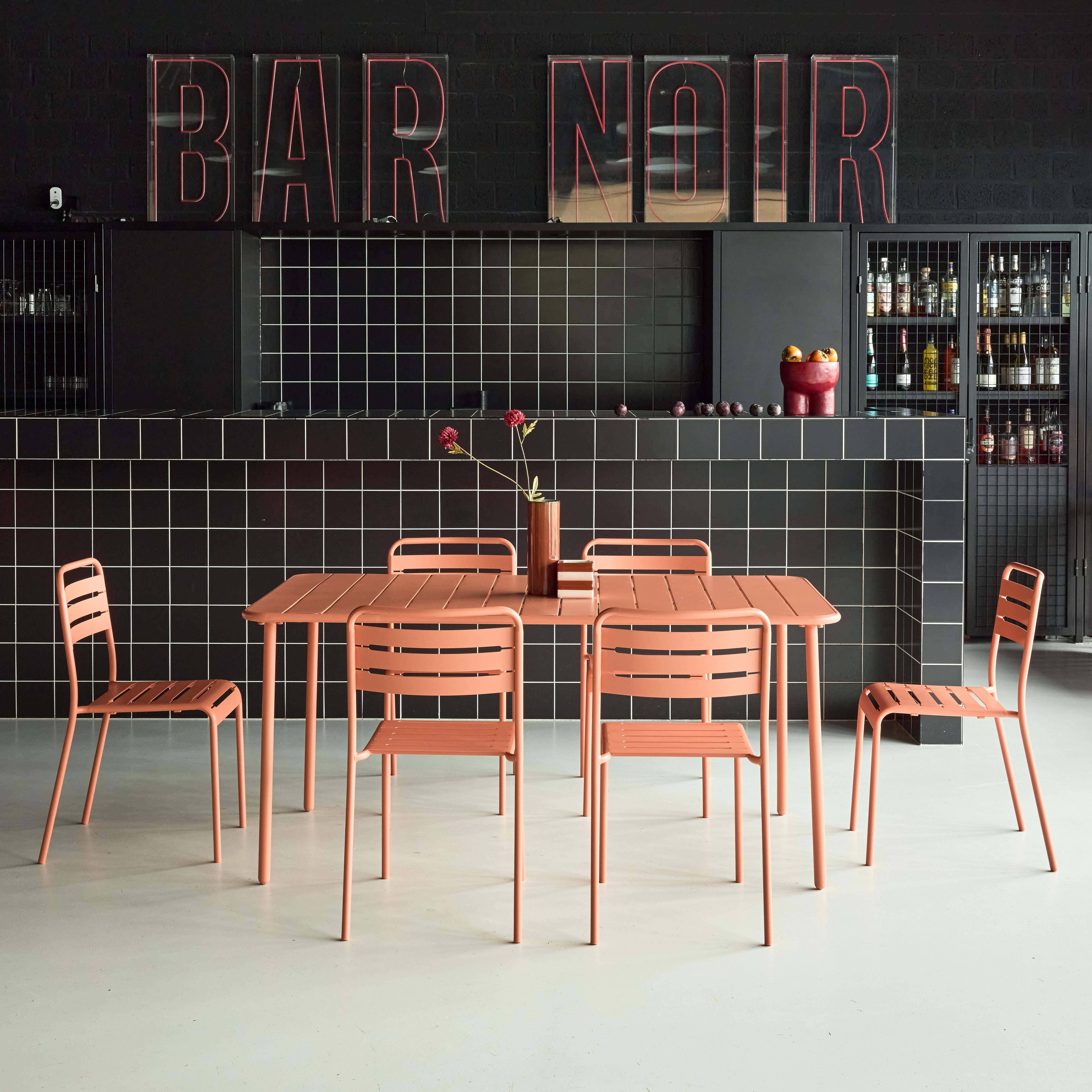 Set tavolo da giardino bistrot in metallo con 6 sedie Rosa tostato - 160x90x72.5 cm,sweeek,Photo2