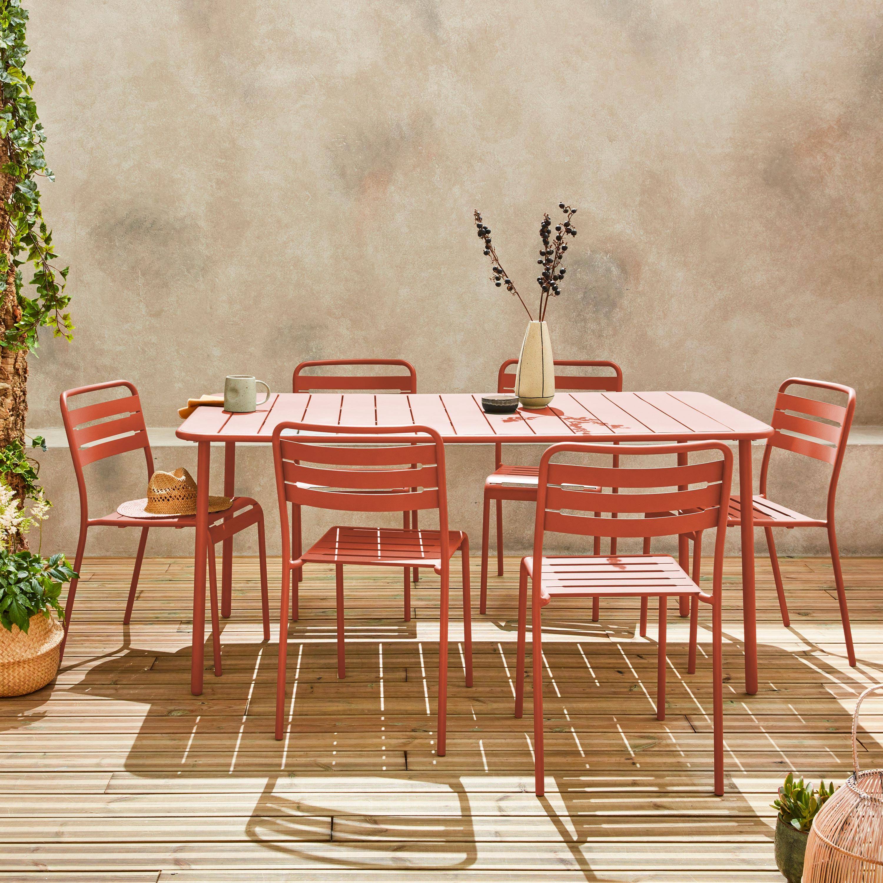Set tavolo da giardino bistrot in metallo con 6 sedie Rosa tostato - 160x90x72.5 cm Photo1