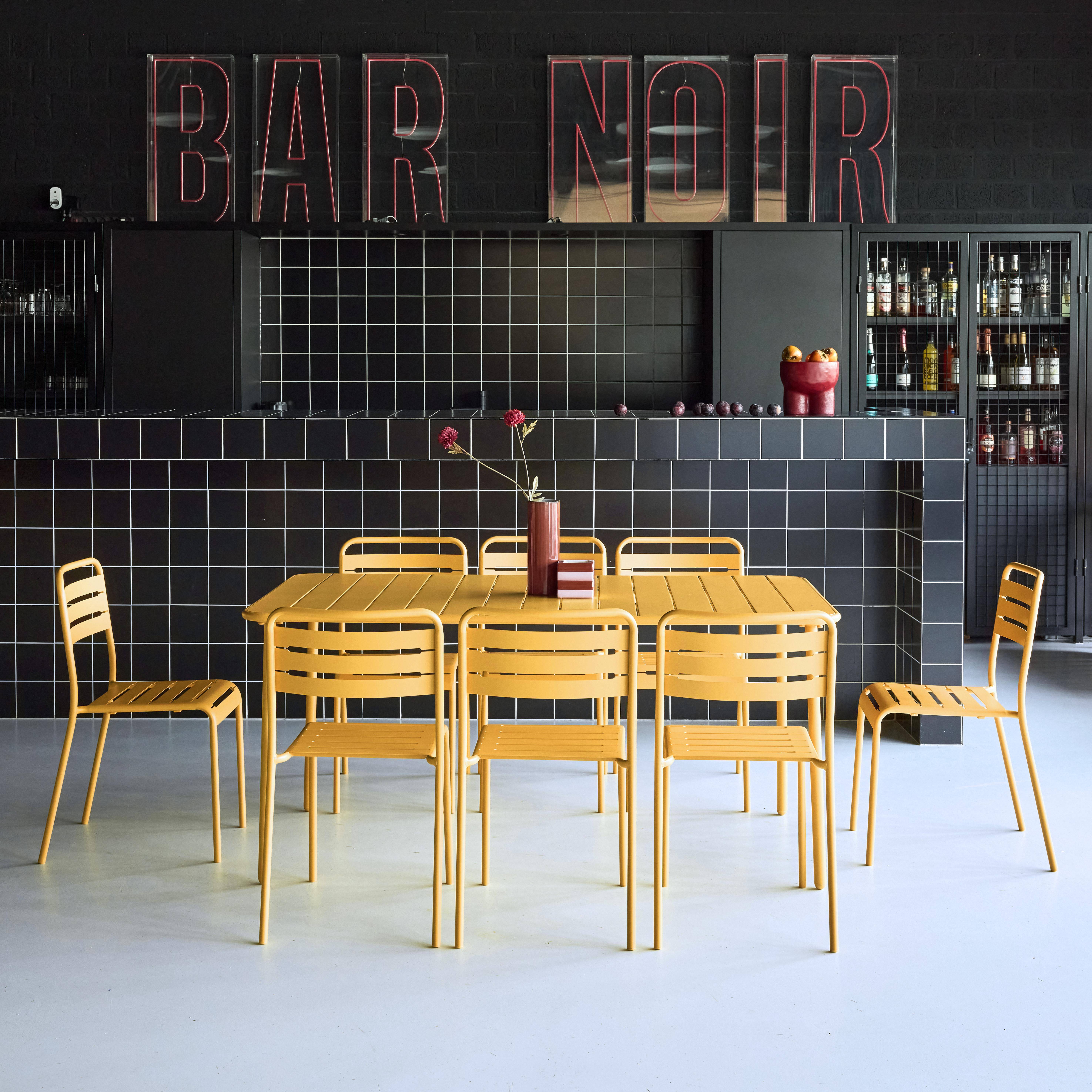 Table de jardin métal + 8 assises ocre traitement antirouille, lattes et bords arrondis ,sweeek,Photo1