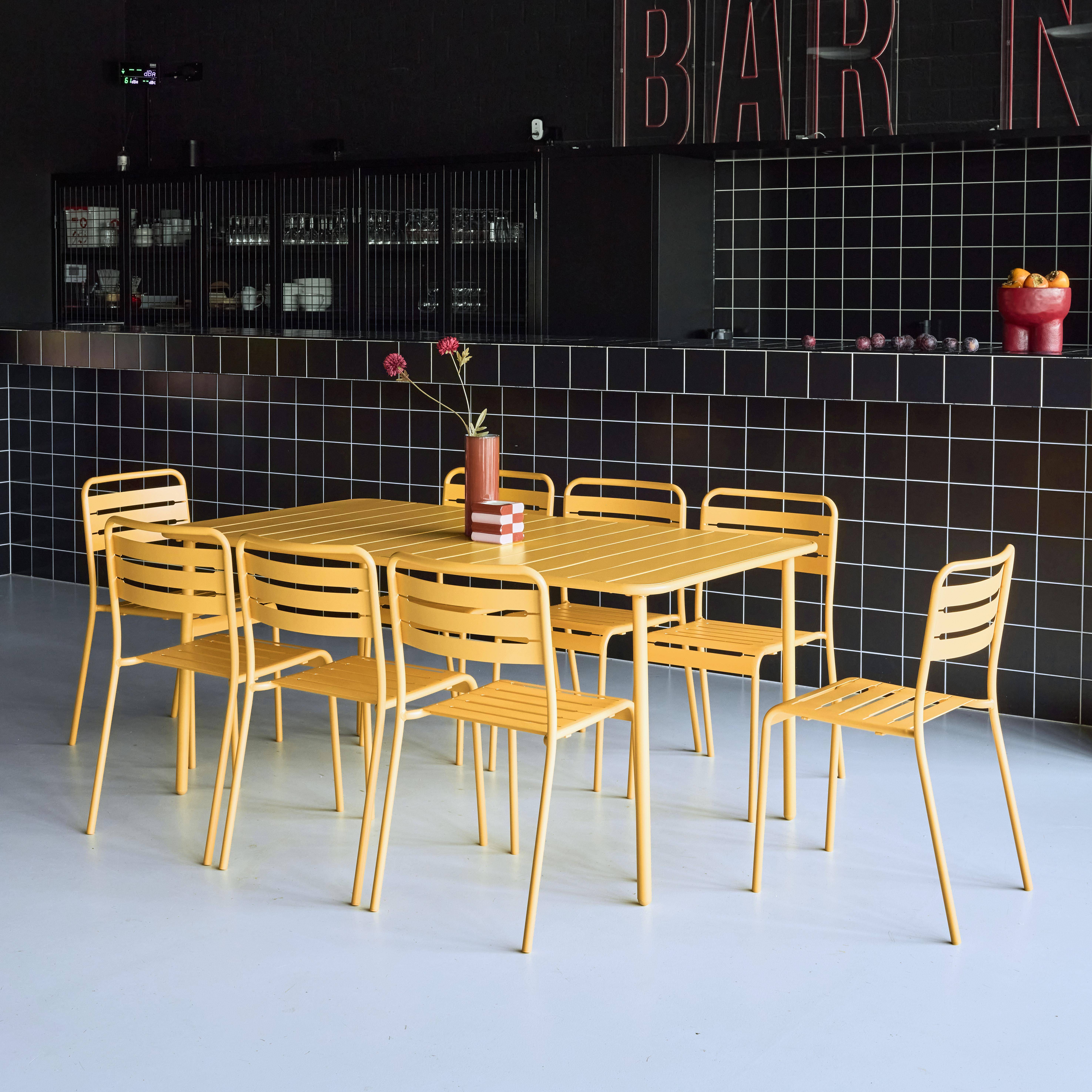 Table de jardin métal + 8 assises ocre traitement antirouille, lattes et bords arrondis ,sweeek,Photo2