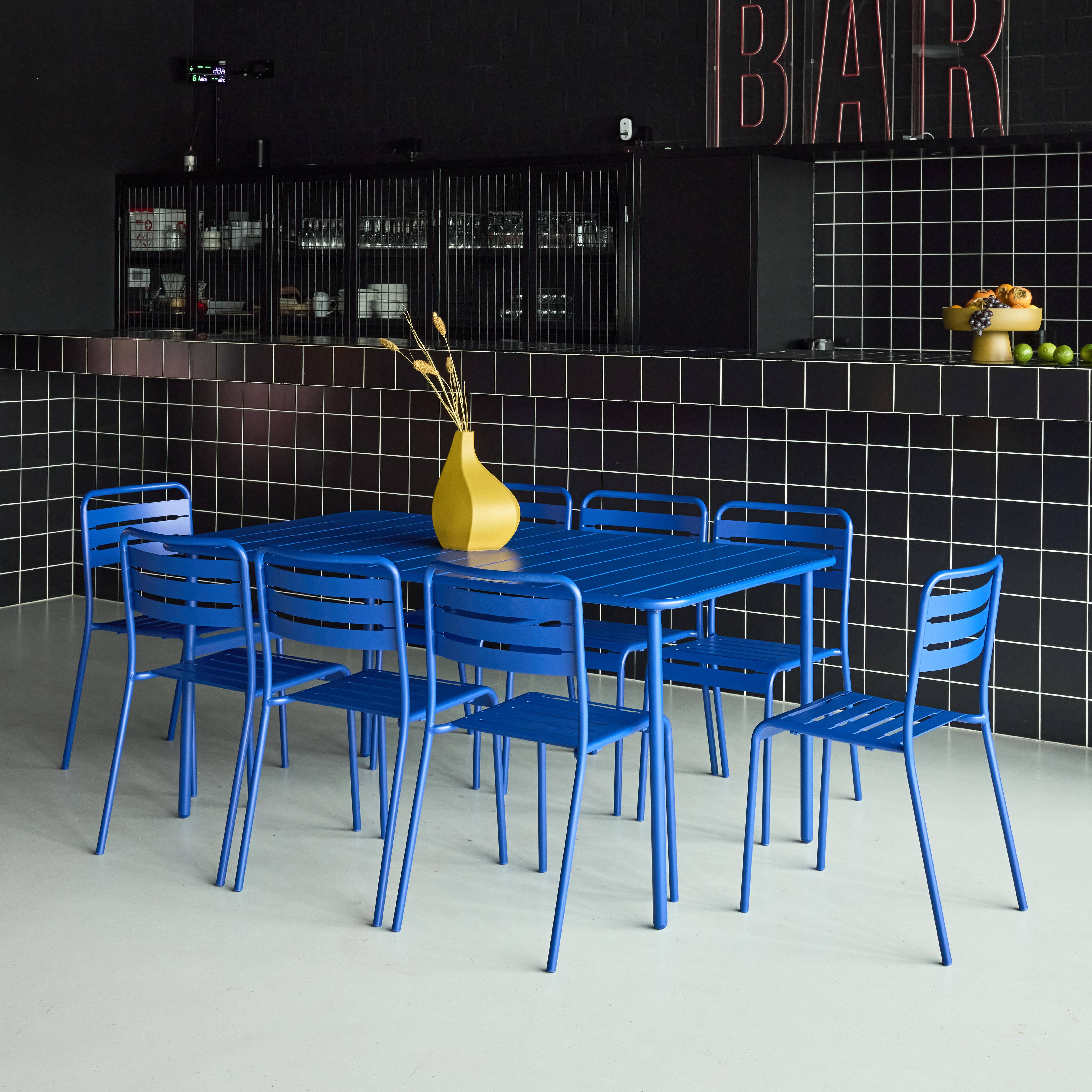 Mesa de jardim com 8 cadeiras de metal, Amelia, Azul intenso, 160x90x72.5 cm Photo2