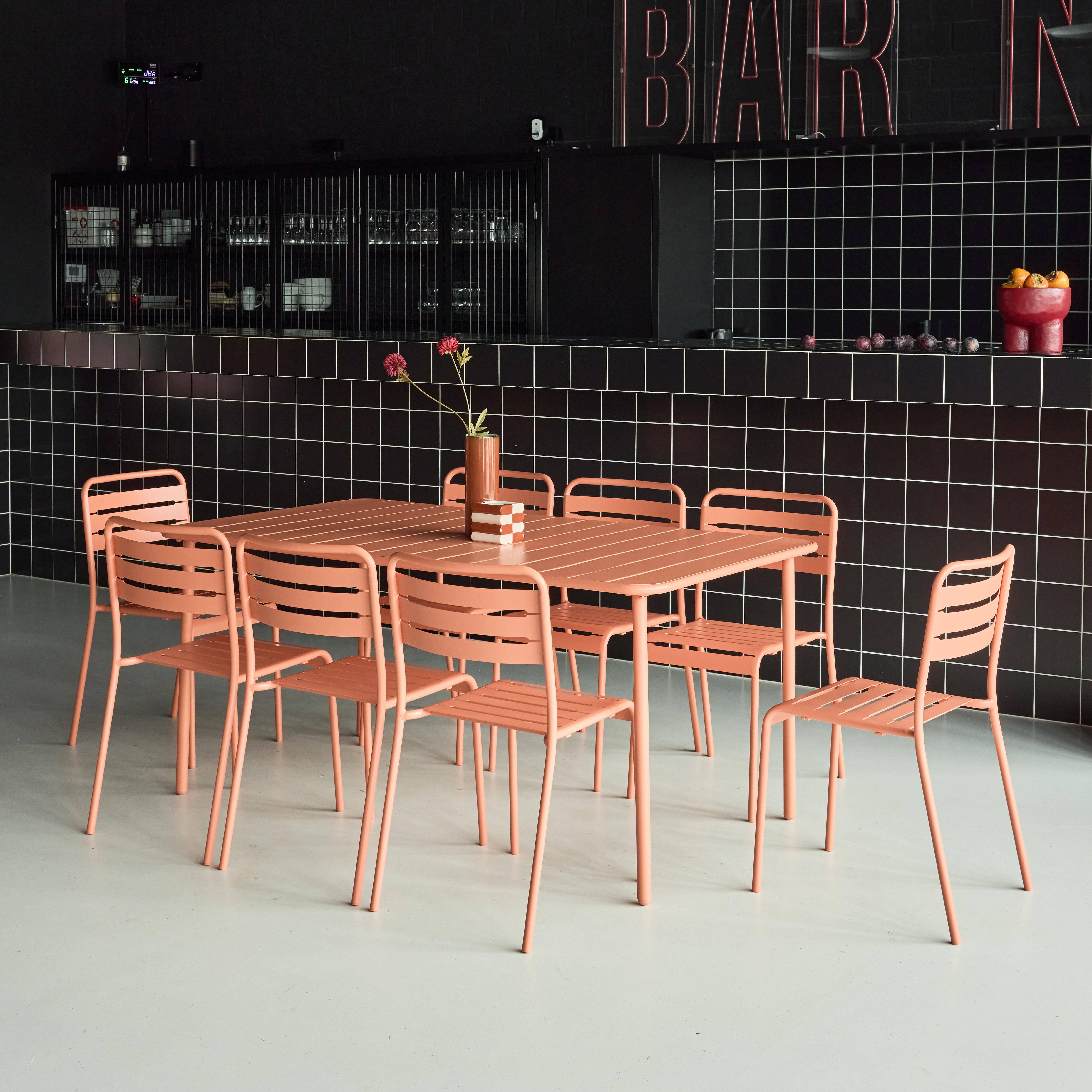Mesa de jardim com 8 cadeiras de metal, Amelia, Rosa tostato, 160x90x72.5 cm,sweeek,Photo2