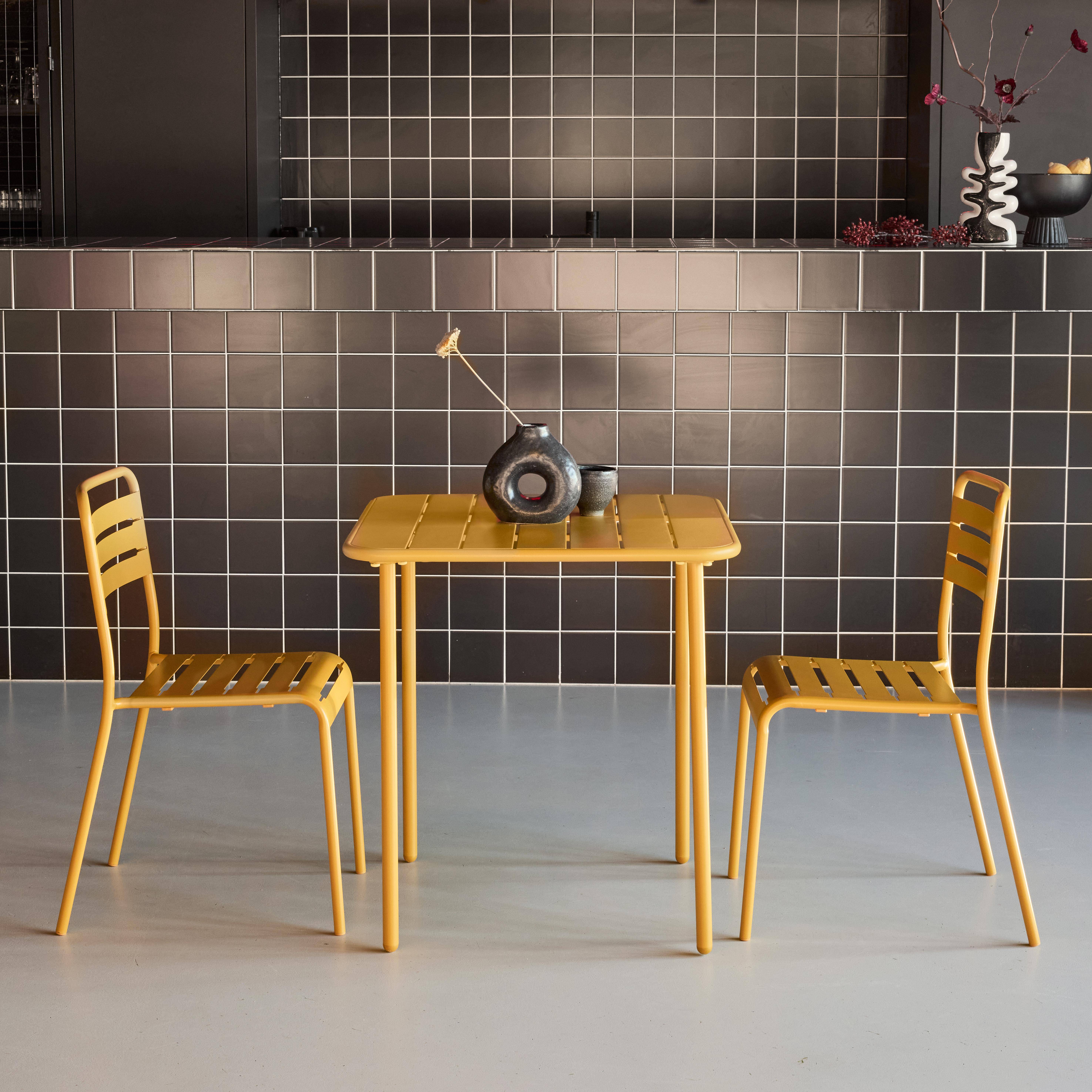 Mesa de jardim em metal com 2 cadeiras, Amelia, Ocre, 70x70x72.5 cm Photo1