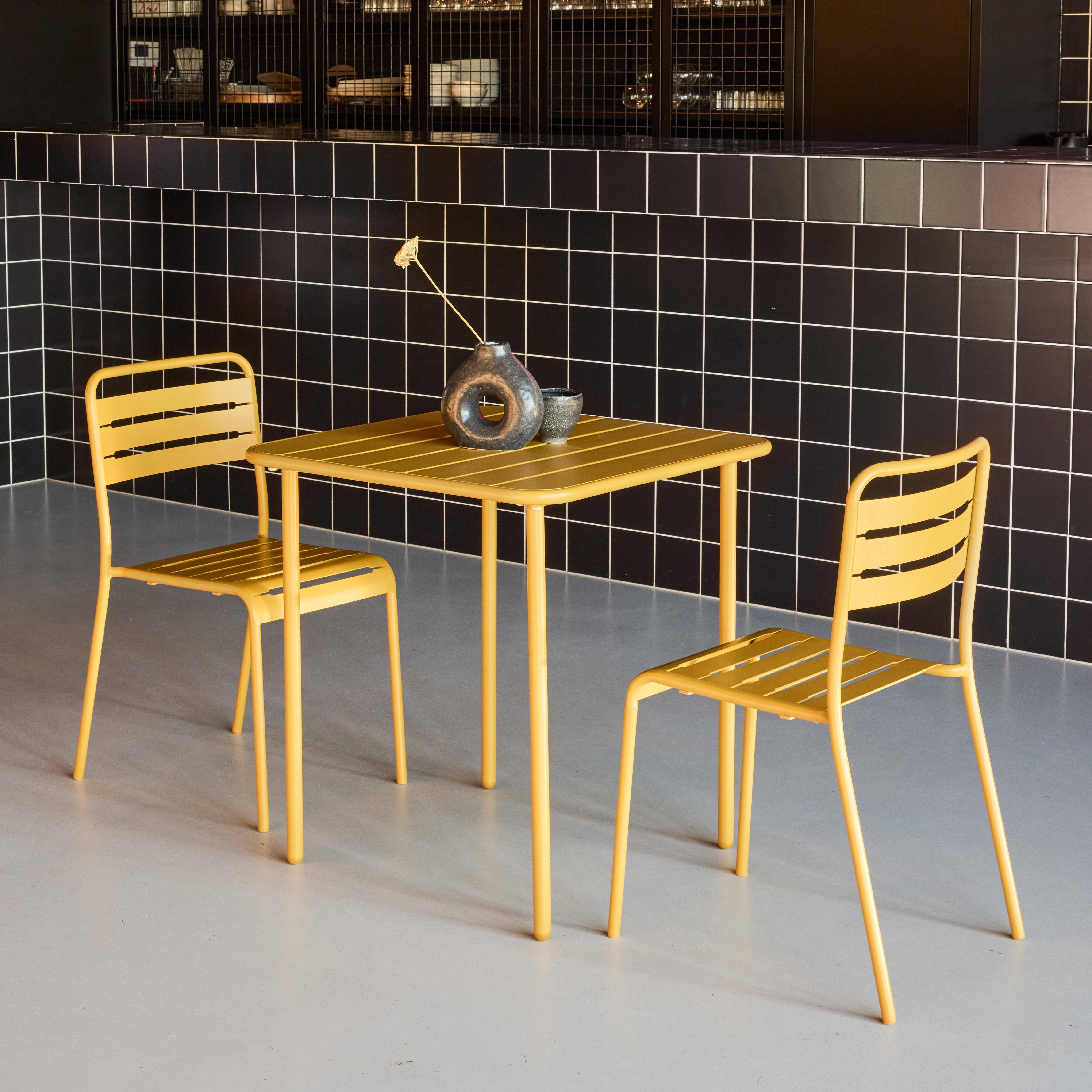 Mesa de jardim em metal com 2 cadeiras, Amelia, Ocre, 70x70x72.5 cm Photo2