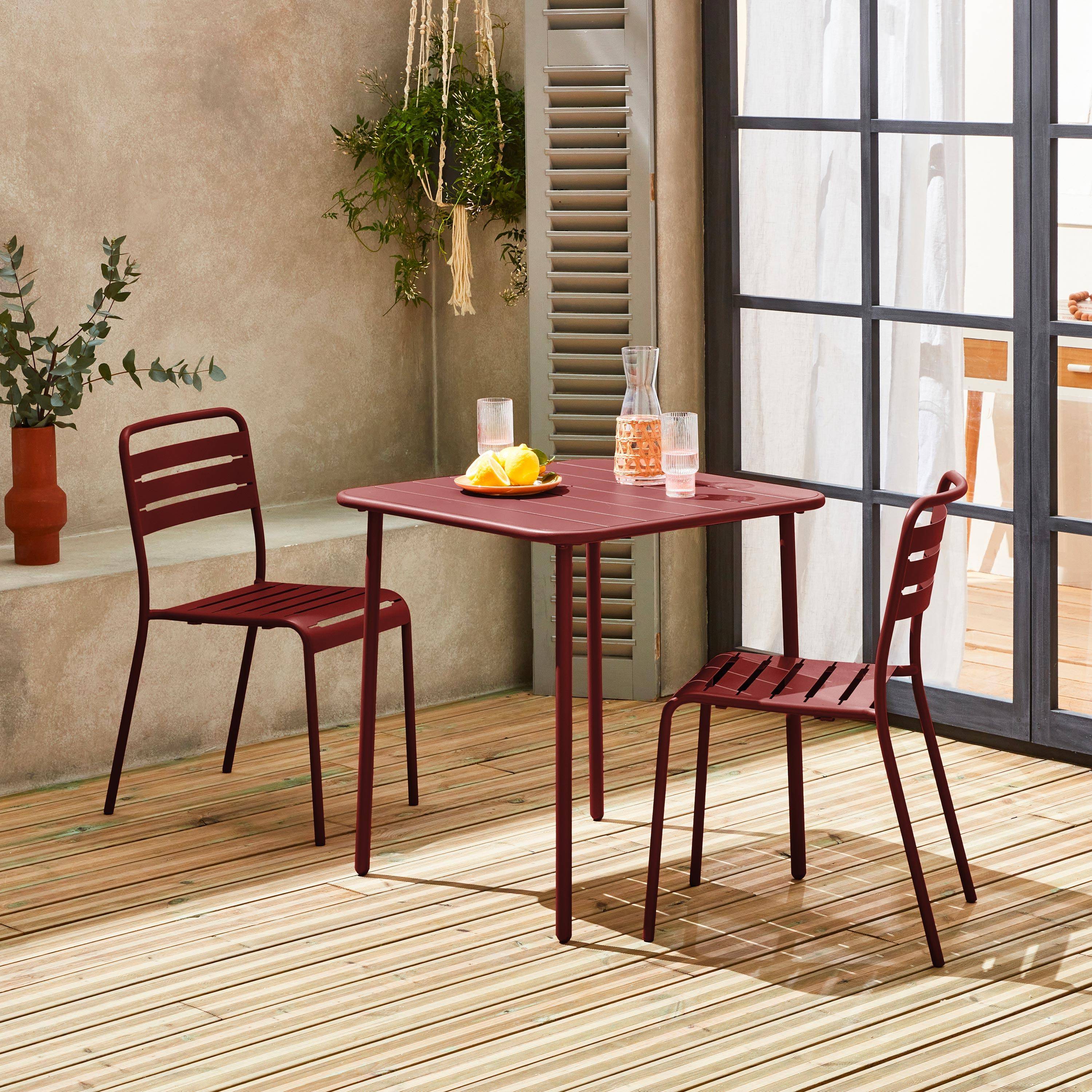 Table de jardin métal + 2 assises terre de sienne Amélia  Photo1