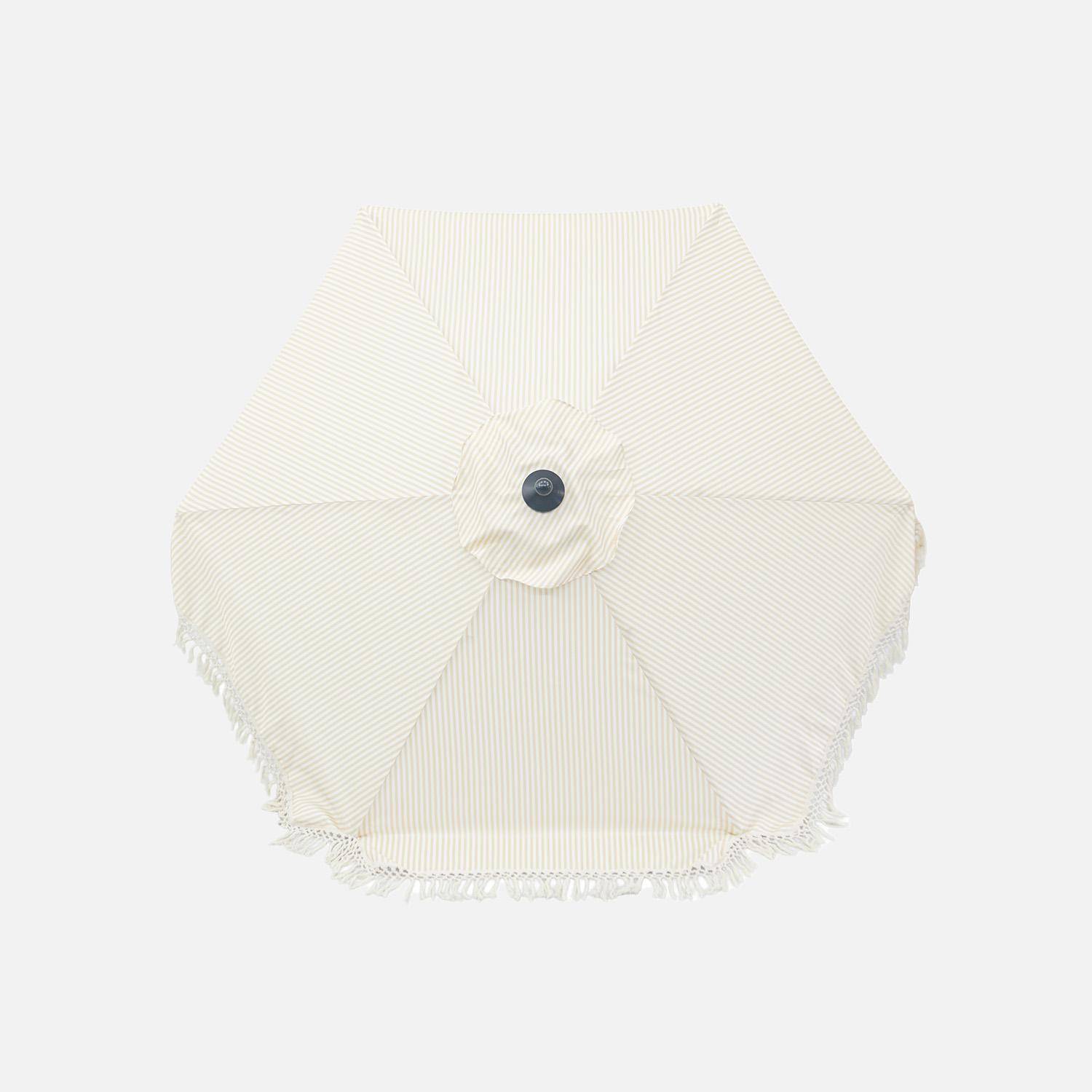 Parasol HOSSEGOR droit à franges 2m, beige et écru, acier, mât effet bois, UPF 30+, D 200 x H 225 cm Photo3