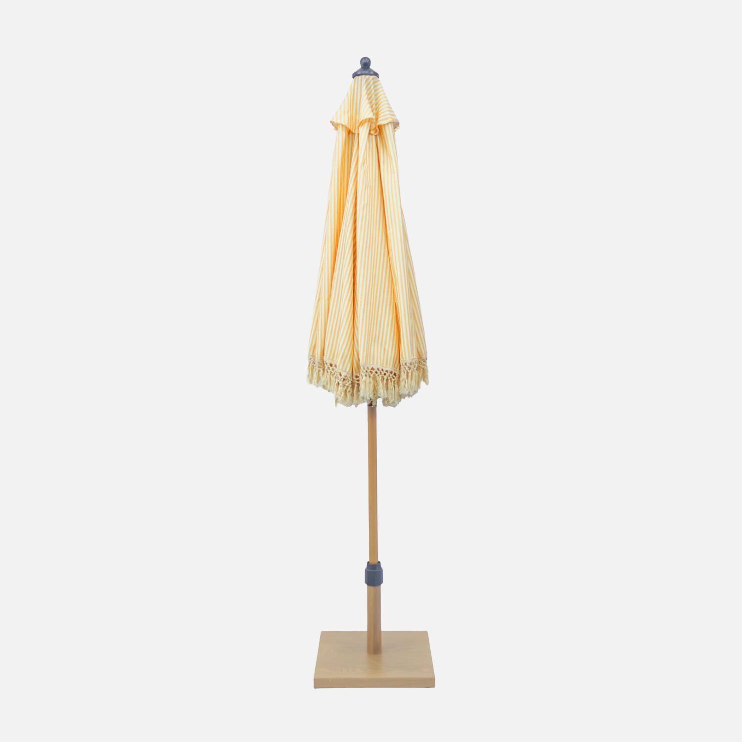 Parasol Hossegor prosty z frędzlami 2m, ecru, stal, maszt w kolorze drewna, UPF 30+, Ø 200 x wys. 225 cm Photo3