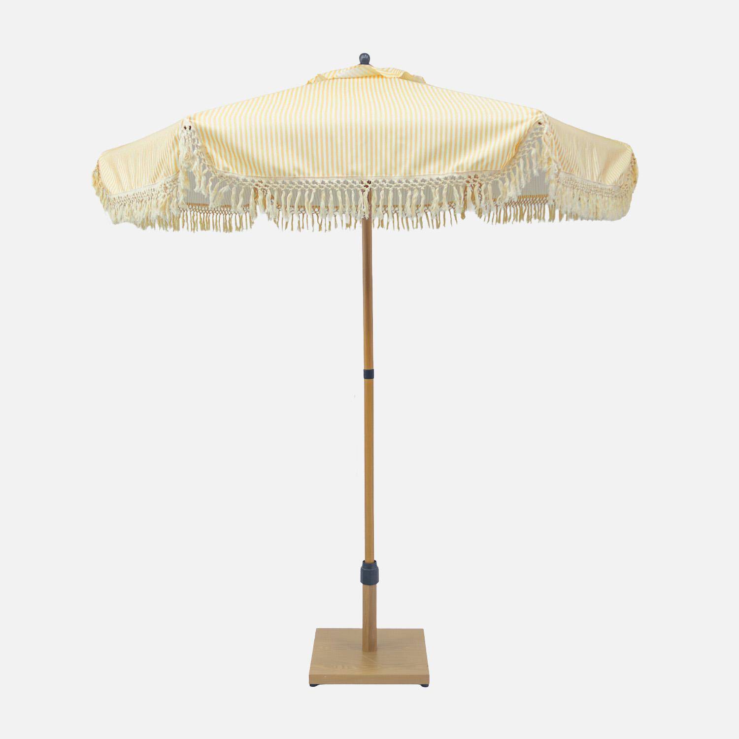 Parasol Hossegor prosty z frędzlami 2m, ecru, stal, maszt w kolorze drewna, UPF 30+, Ø 200 x wys. 225 cm,sweeek,Photo2