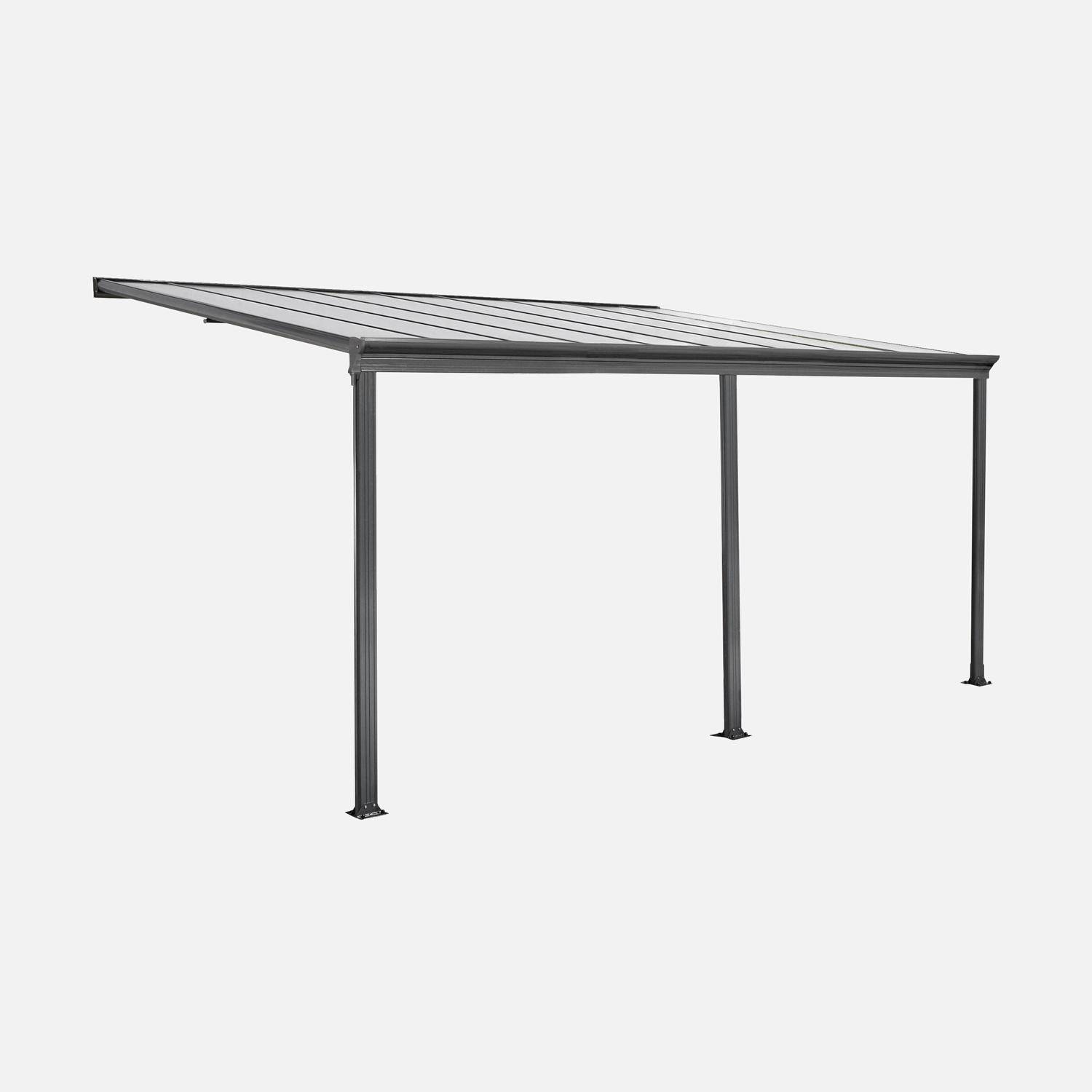 Pérgola 3x5m adossada alumínio com calha, Avenio, Antracite, 557x303x258 cm Photo2