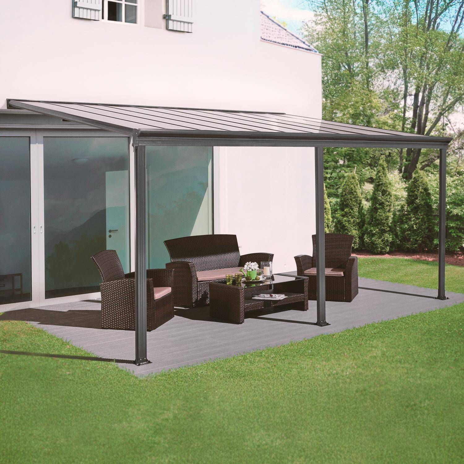 Pérgola cochera de aluminio con canalón integrado, 3x5m Antracita - 557x303x258 cm,sweeek,Photo2
