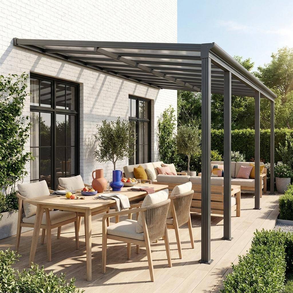 3x6m aluminium lean-to pergola / carport with gutter anthracite 618x303x258 cm - Avenio,sweeek,Photo1