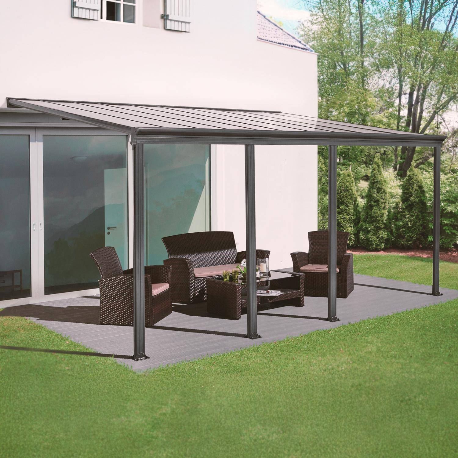 Pérgola 3x6m de aluminio con canalón, Avenio, Antracita, 618x303x258 cm Photo1