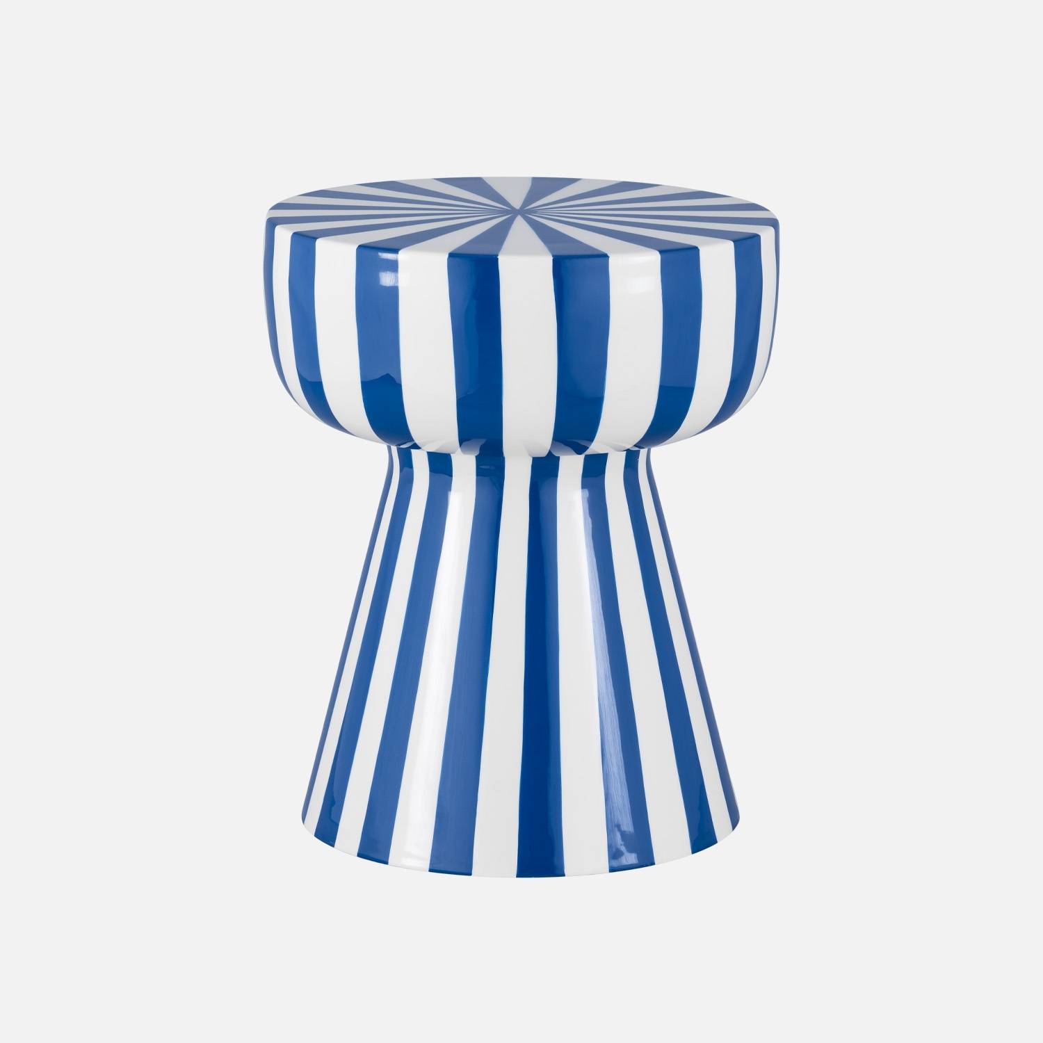 Mesa auxiliar, extremo del sofá, mesita, acero esmaltado con rayas bicolor, Azul