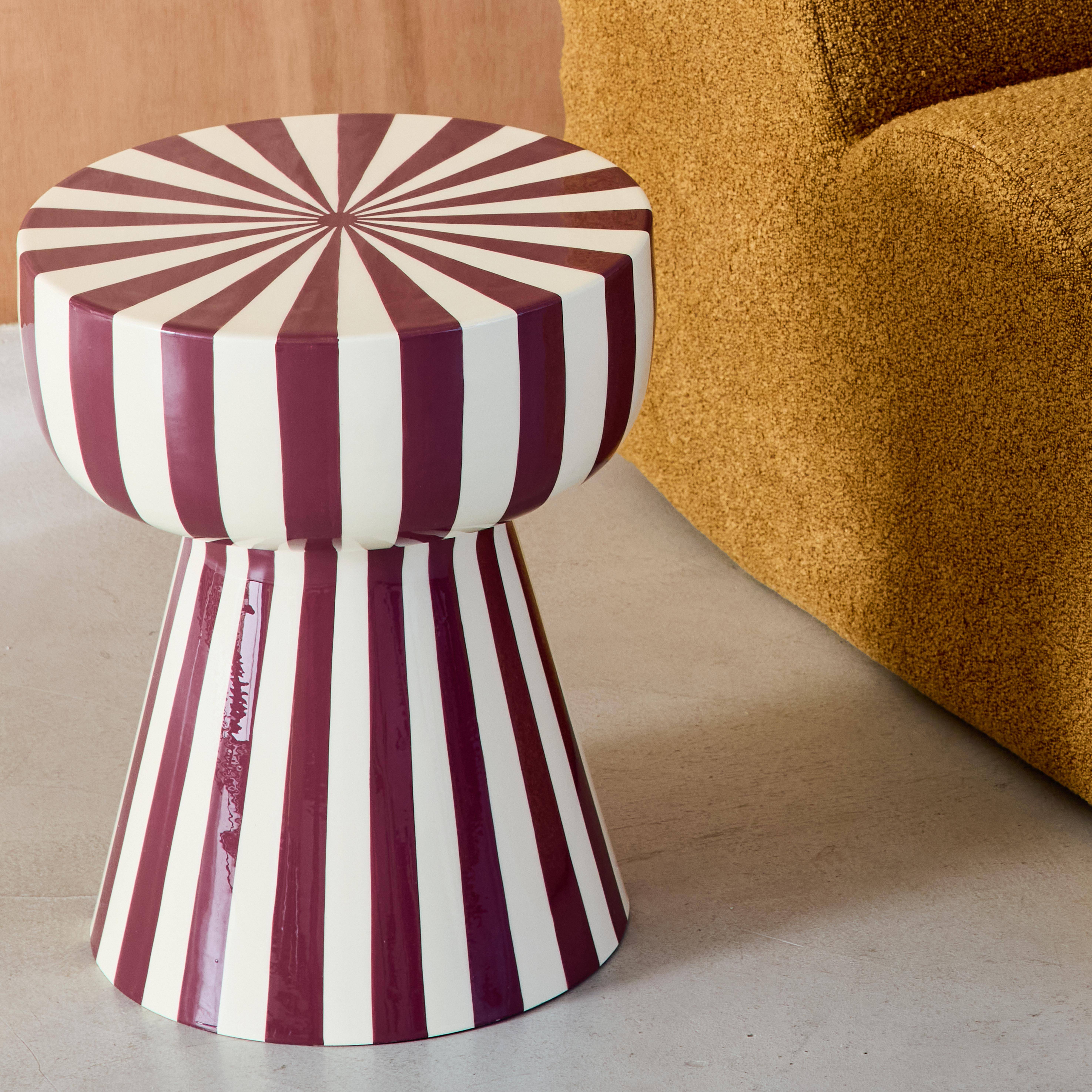 Bijzettafel, nachtkastje, geëmailleerd staal gestreept paars en wit Ø34 x H41cm - Ziggy,sweeek,Photo4