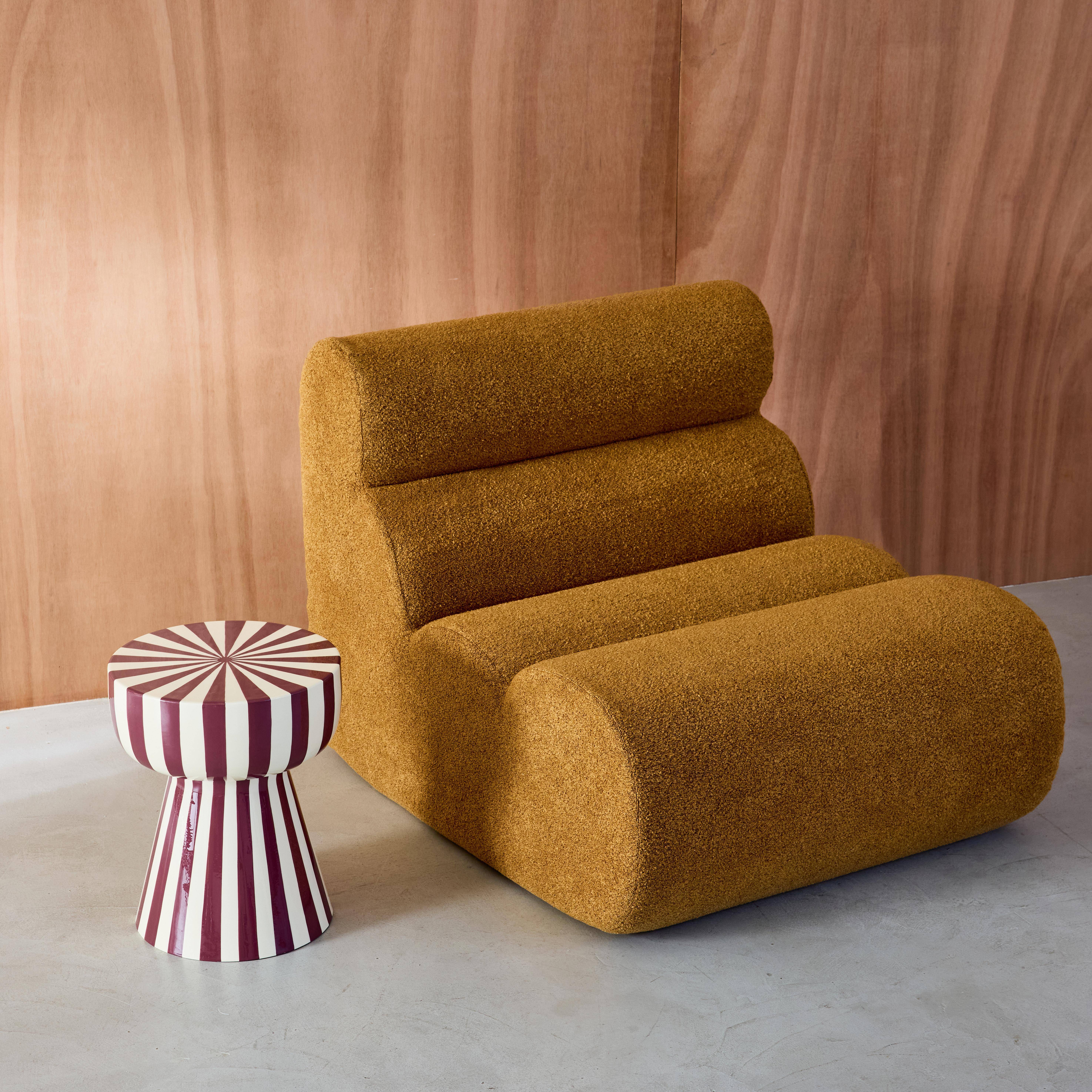 Bijzettafel, nachtkastje, geëmailleerd staal gestreept paars en wit Ø34 x H41cm - Ziggy Photo3