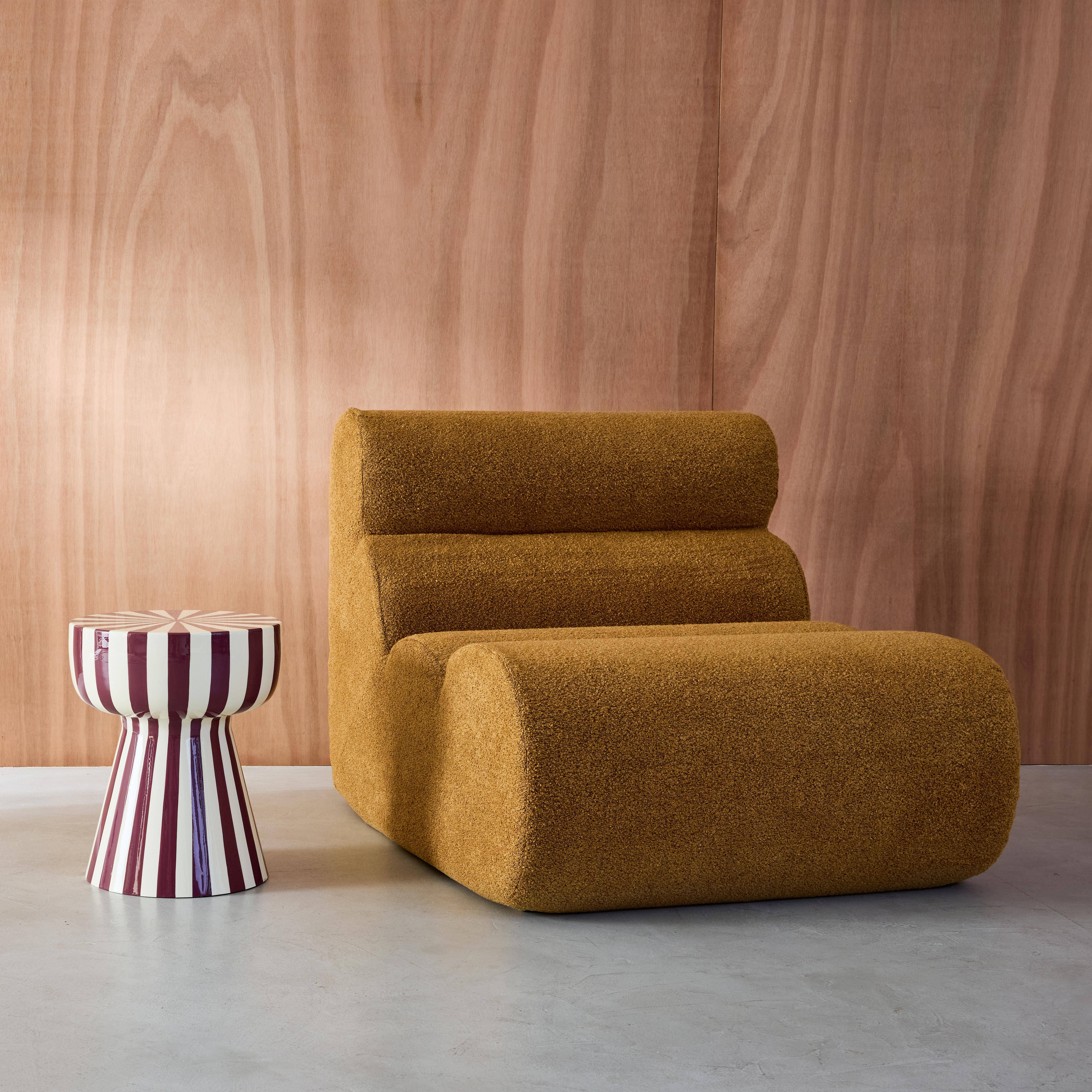 Bijzettafel, nachtkastje, geëmailleerd staal gestreept paars en wit Ø34 x H41cm - Ziggy Photo2