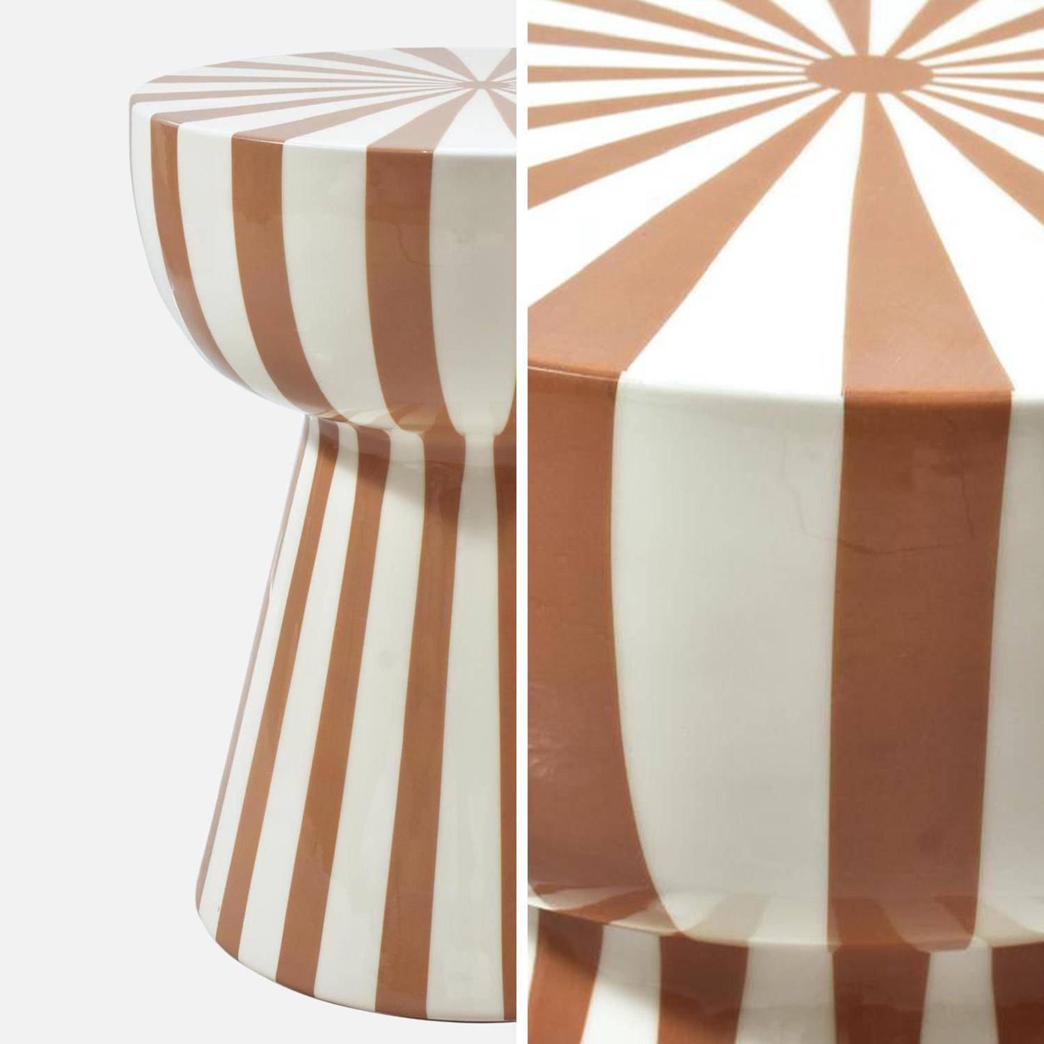 Table d'appoint, bout de canapé, table de chevet, acier émaillé rayures bicolore, gris beige et blanc, Ø34 x H41cm Photo3