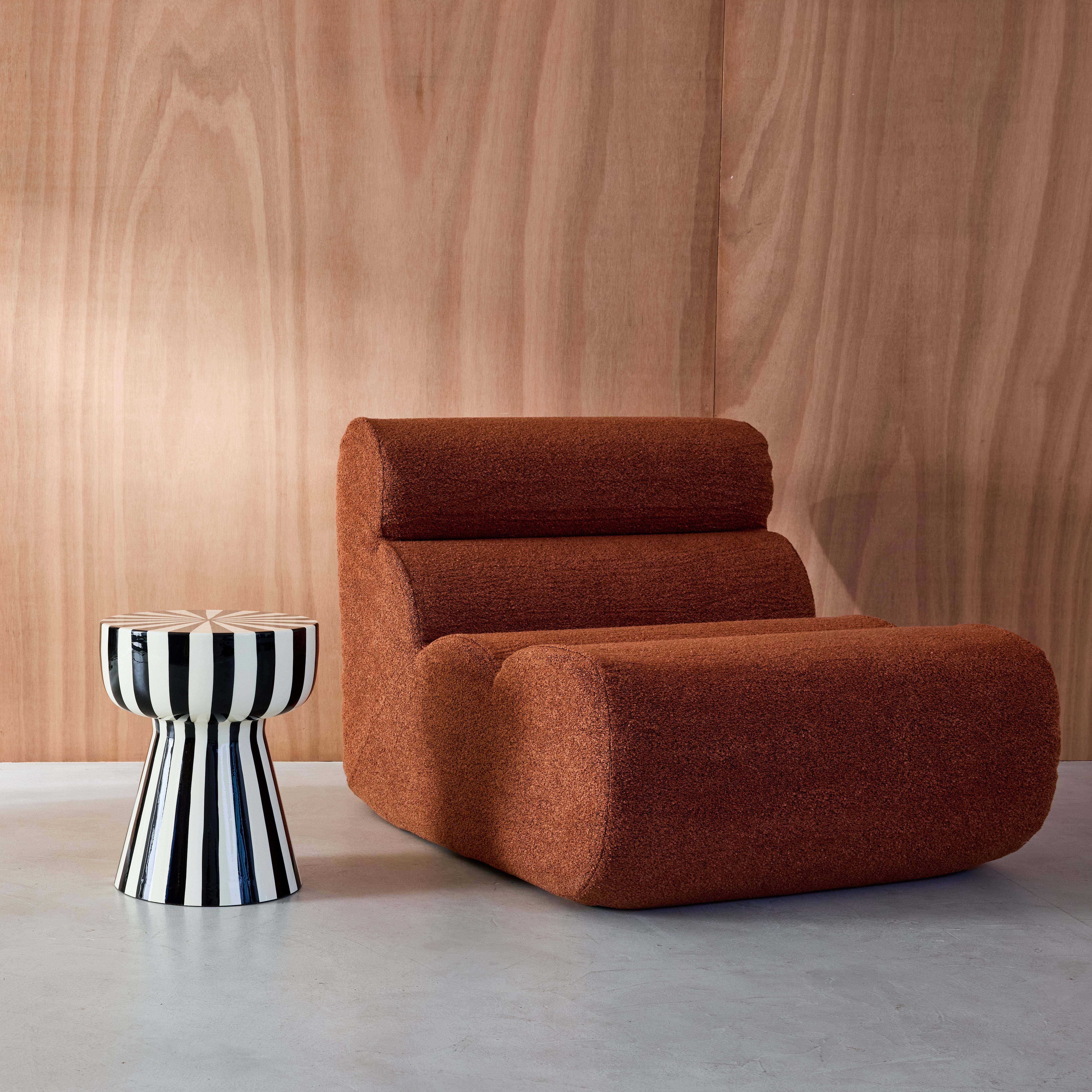 Bijzettafel, nachtkastje, geëmailleerd staal gestreept zwart en wit Ø34 x H41cm - Ziggy Photo2