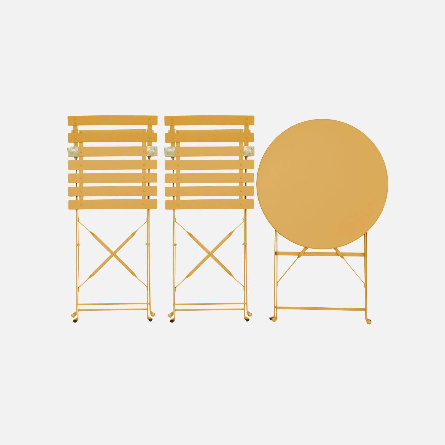 Tavolo da giardino bistrot pieghevole in metallo con 2 sedie, Emilia, Ocra, 60x60x71 cm Photo6