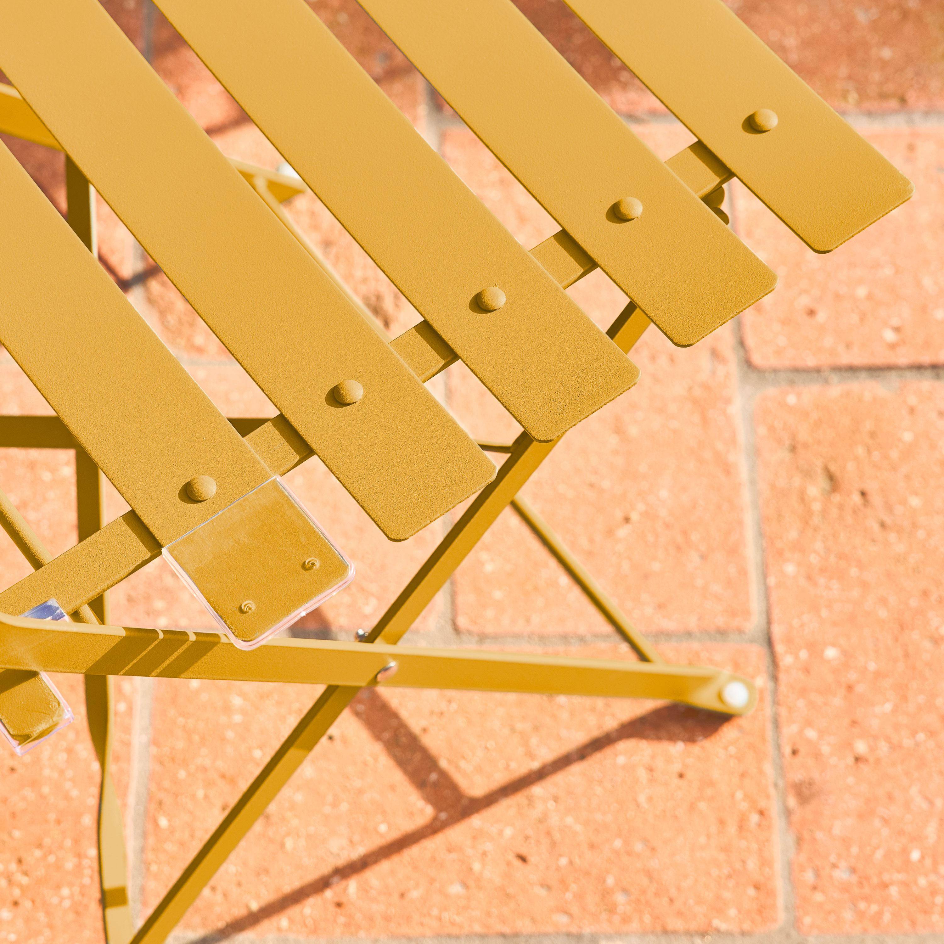 Tavolo da giardino bistrot pieghevole in metallo con 2 sedie, Emilia, Ocra, 60x60x71 cm Photo3