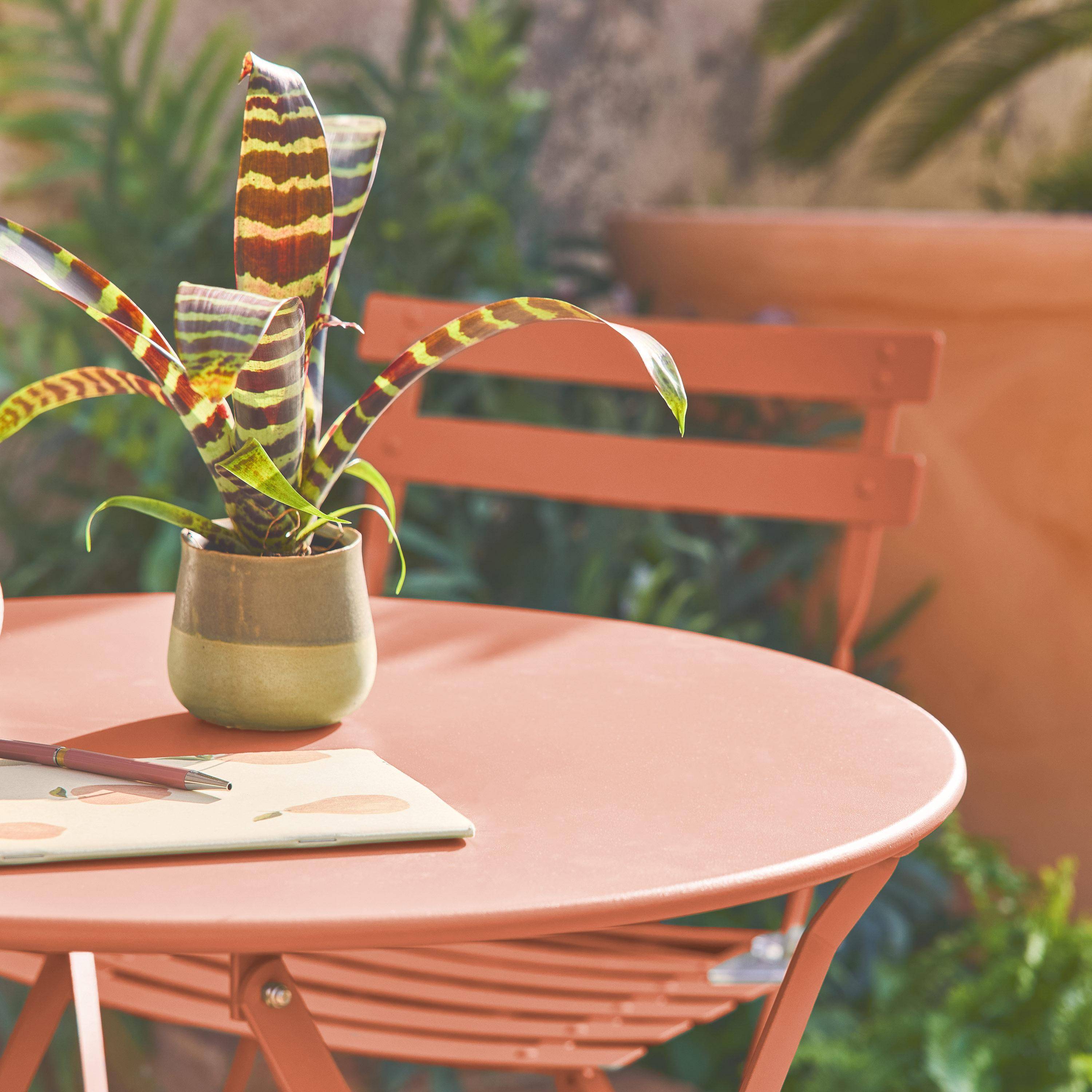 Tavolo da giardino bistrot pieghevole in metallo con 2 sedie, Emilia, Rosa tostato, 60x60x71 cm Photo2