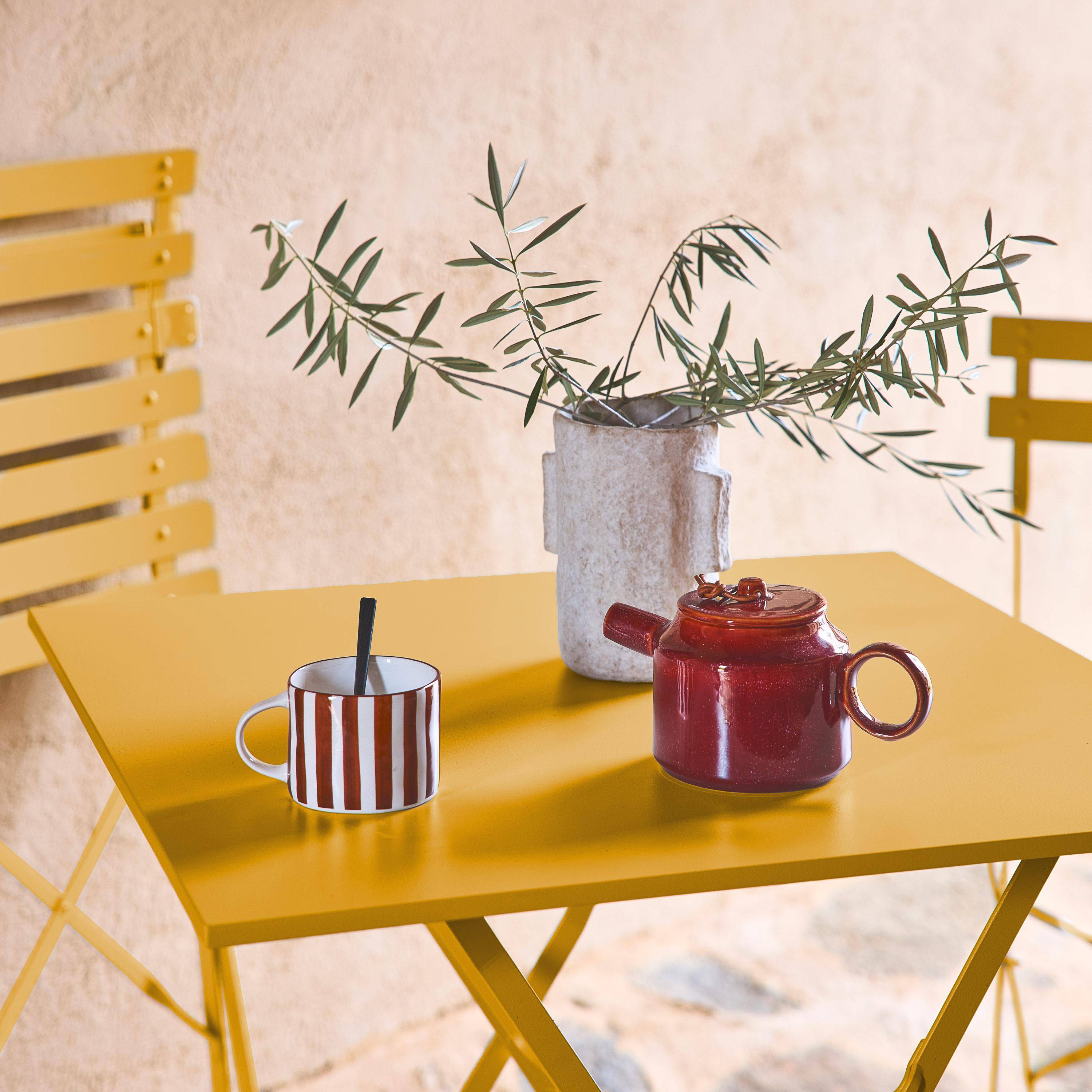 Table de jardin bistrot pliante métal + 2 assises ocre 70 x 70cm, acier thermolaqué Photo4