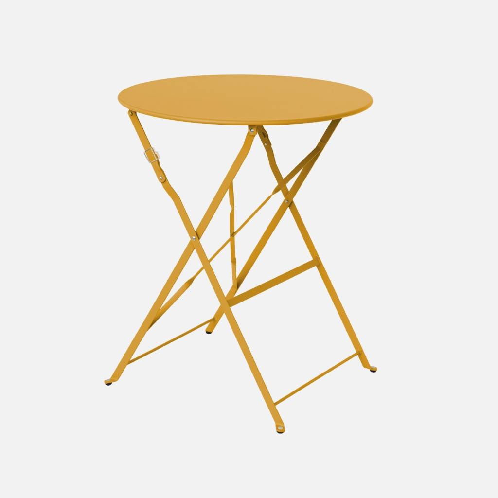 Mesa de jardín bistro plegable de metal 60cm, 2 plazas, Ocre