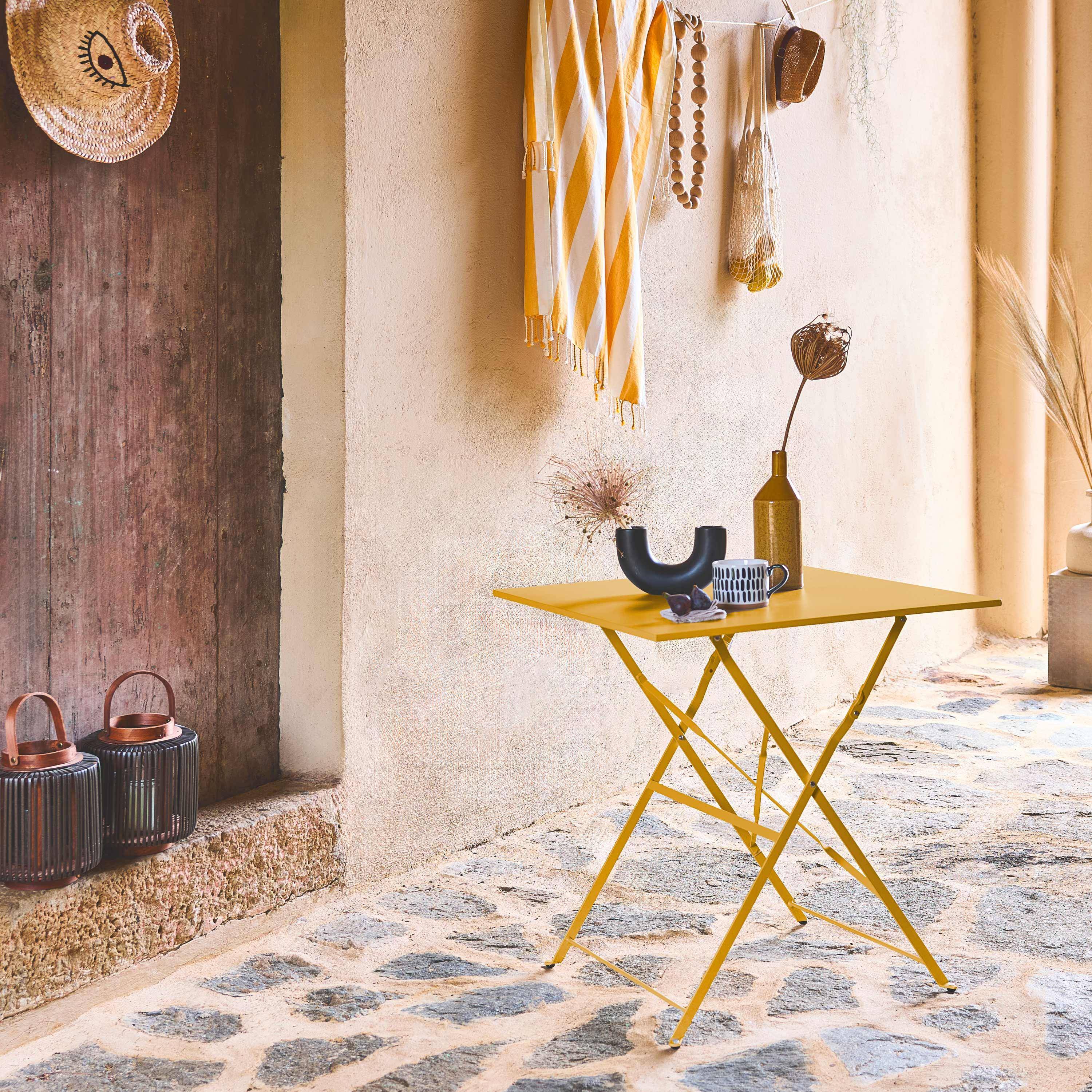 Table jardin bistrot carrée pliable 70x70cm, 2 places en acier thermolaqué,sweeek,Photo1