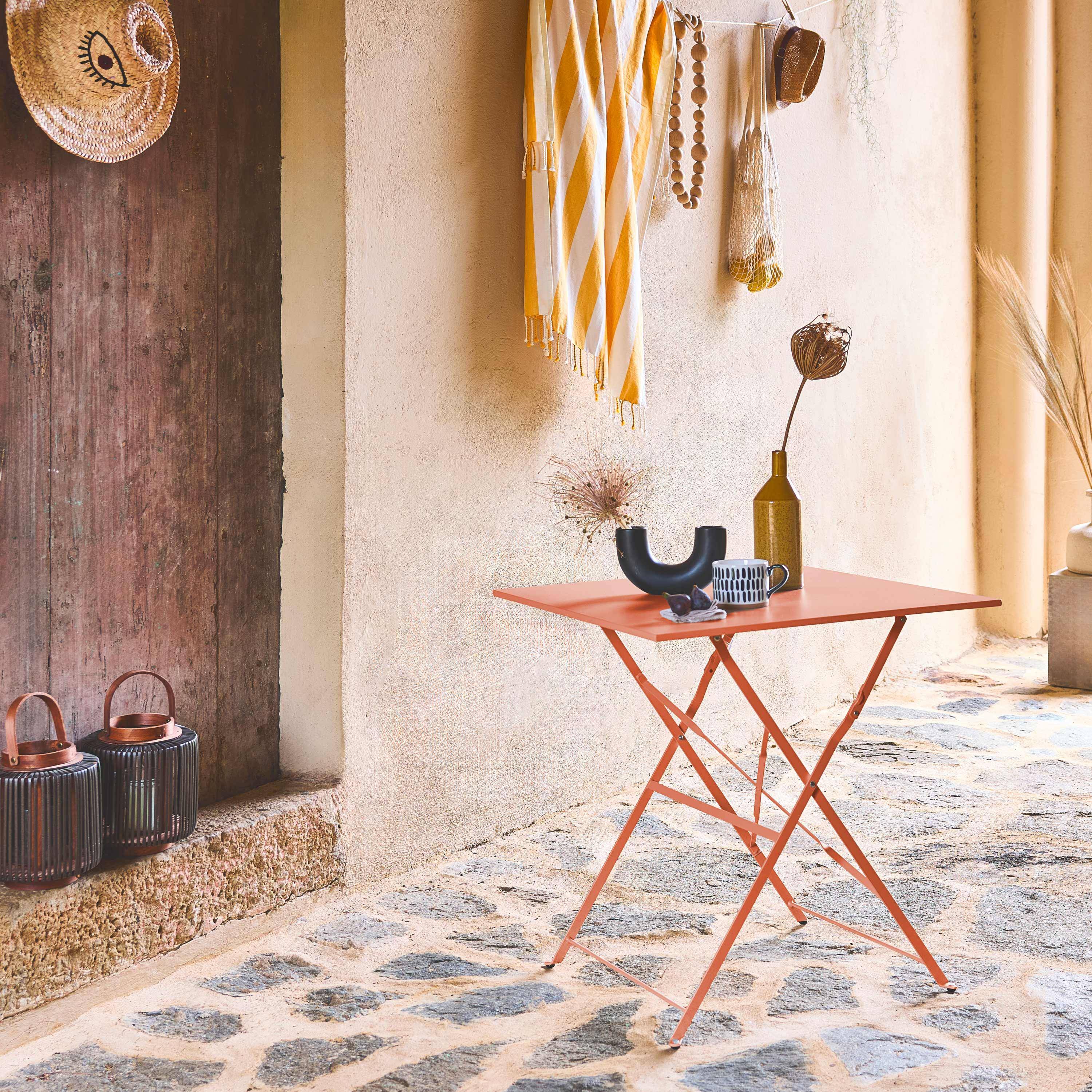 Table jardin bistrot carrée pliable 70x70cm, 2 places en acier thermolaqué Photo1