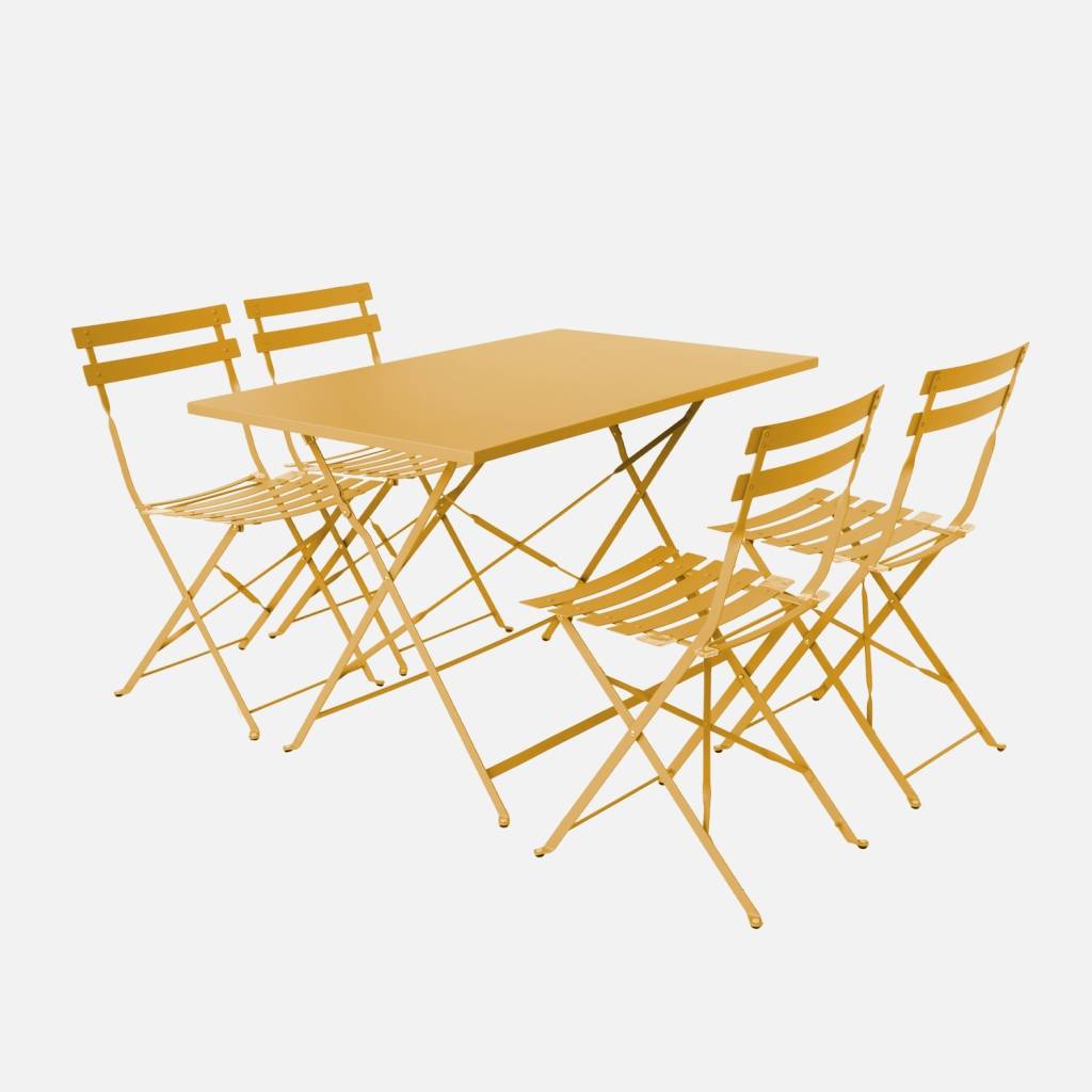 Tavolo da giardino bistrot pieghevole in metallo con 4 sedie, 110cm, Ocra