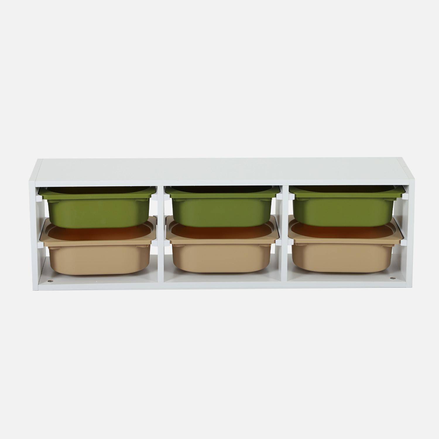 Meuble de rangement pour enfant, 6 bacs en plastique vert olive taupe - Sora Photo2