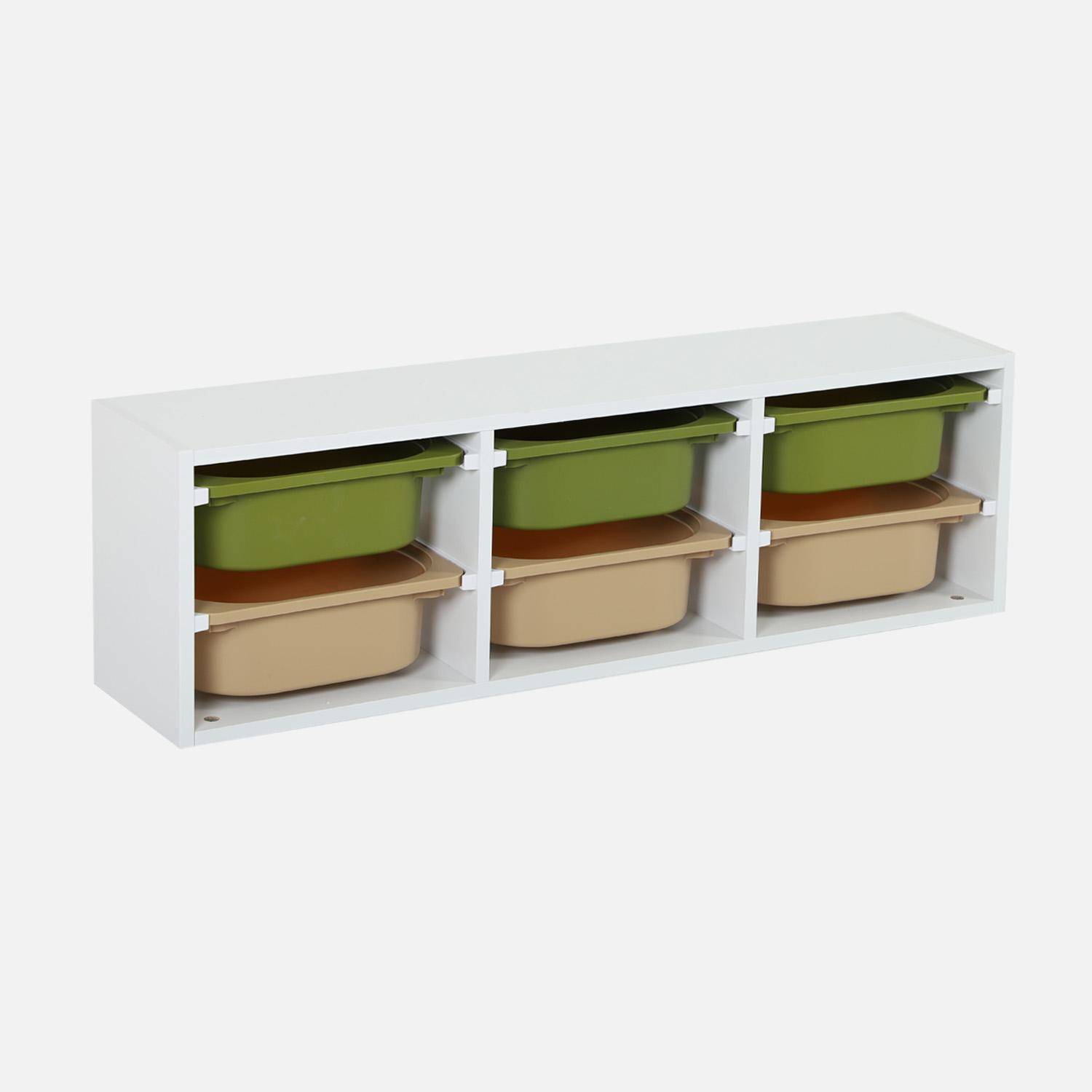 Meuble de rangement pour enfant, 6 bacs en plastique vert olive taupe - Sora Photo1