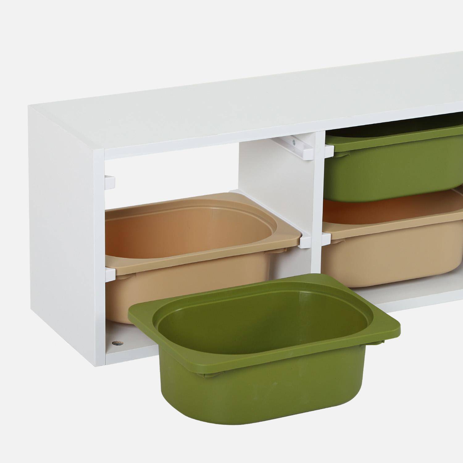 Weißes Aufbewahrungsmöbel für Kinder, 6 Behälter olivgrün/taupe - Sora,sweeek,Photo4