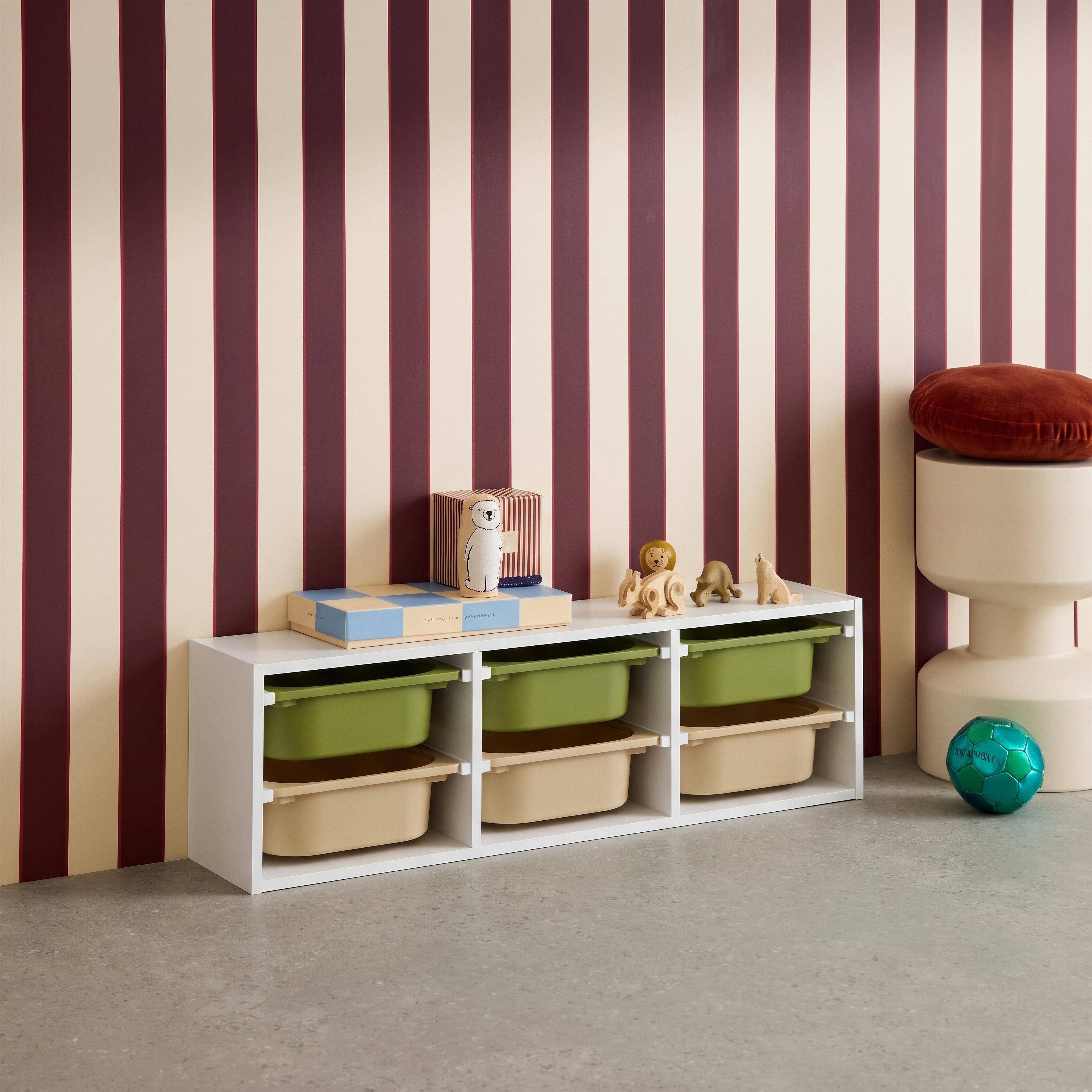 Meuble de rangement pour enfant, 6 bacs en plastique vert olive taupe - Sora Photo2