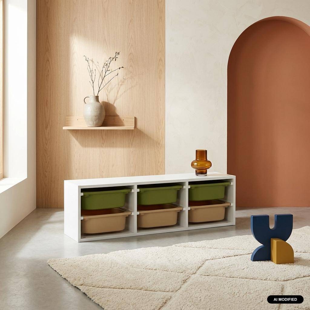 Weißes Aufbewahrungsmöbel für Kinder, 6 Behälter olivgrün/taupe - Sora Photo1